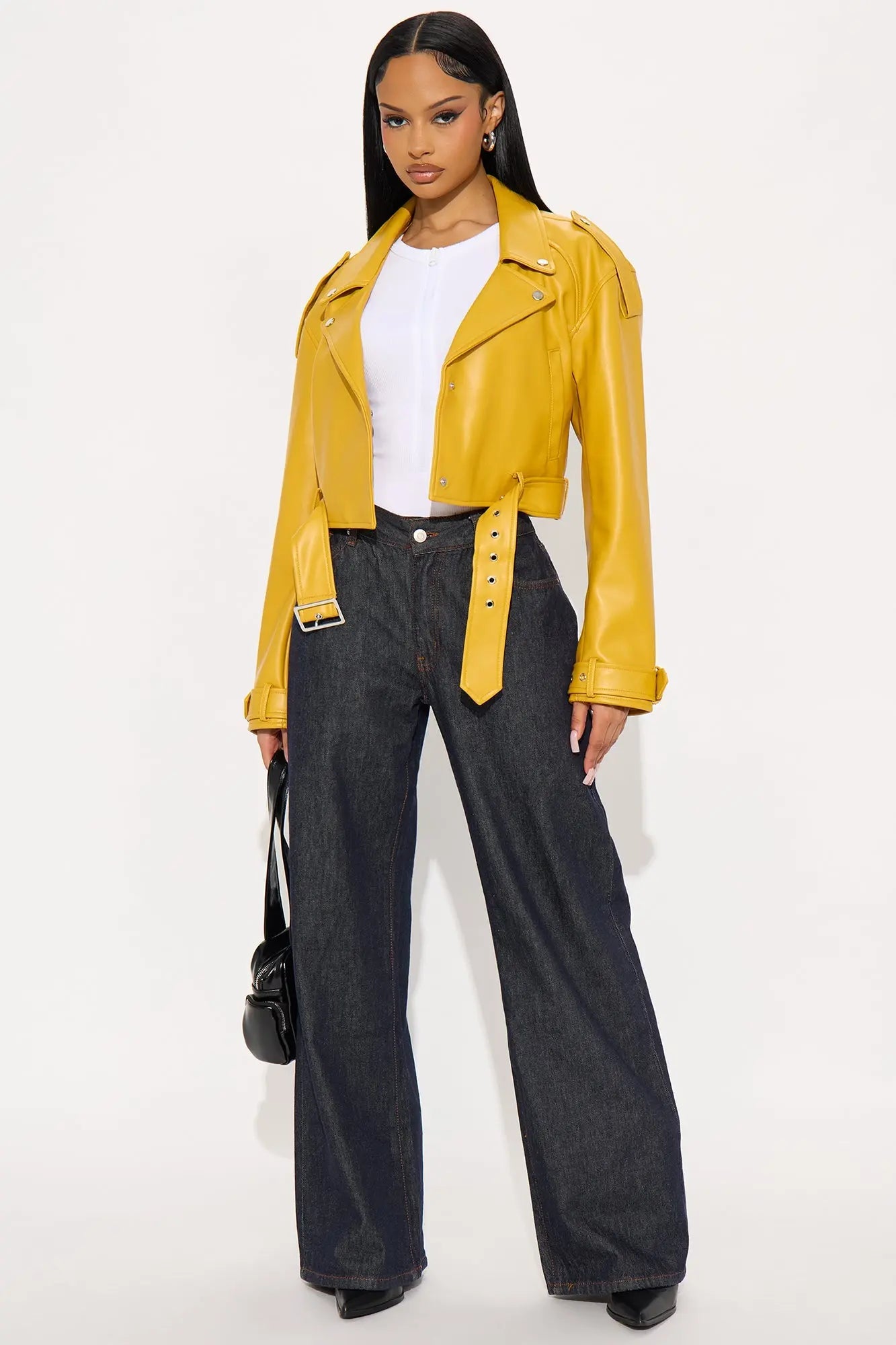 Fast Lane Faux Leather Moto Jacket - Mustard 