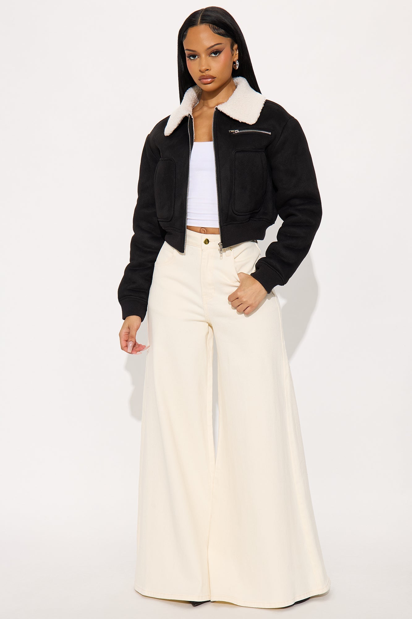 Jasmine Faux Suede Bomber Jacket - Black