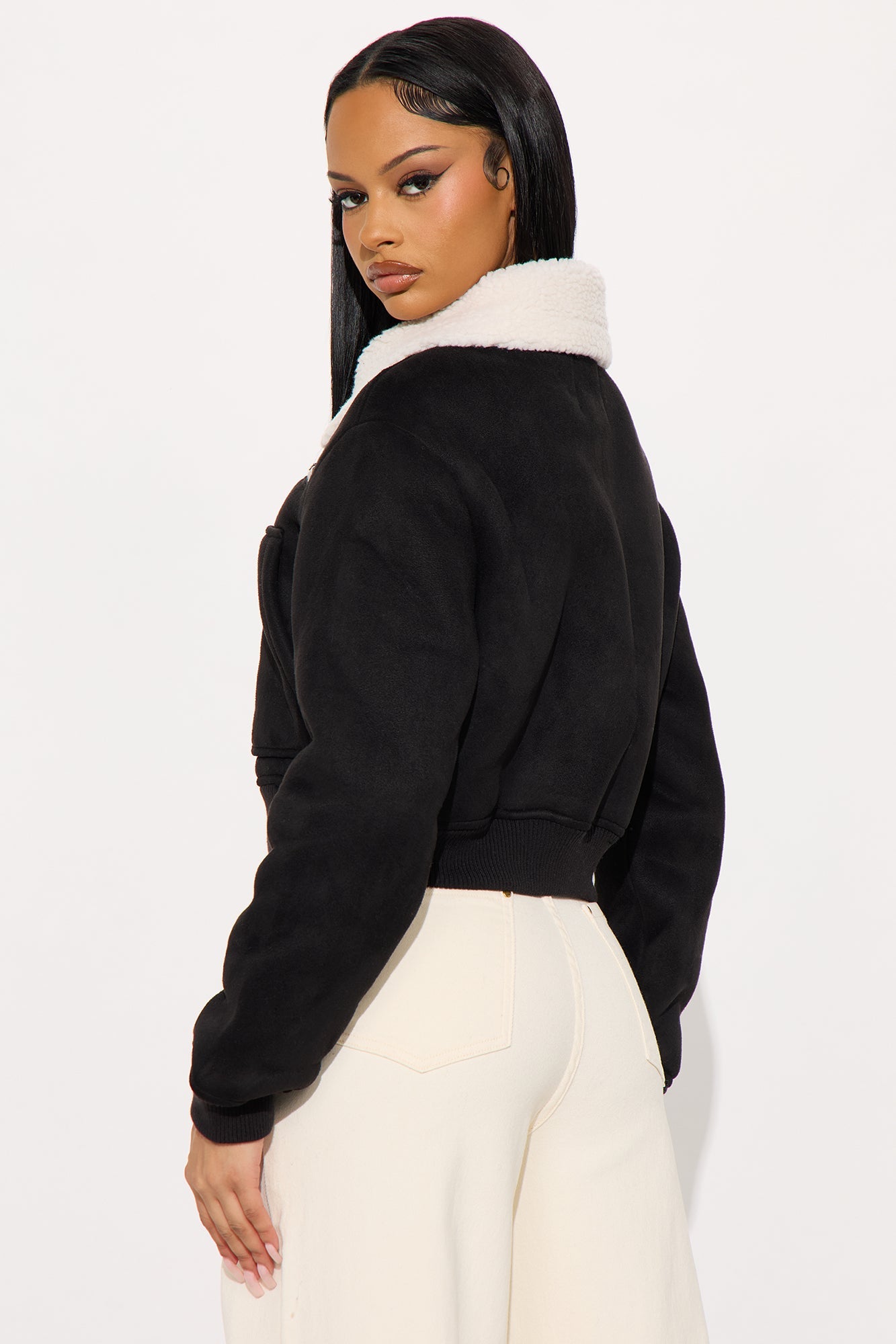 Jasmine Faux Suede Bomber Jacket - Black