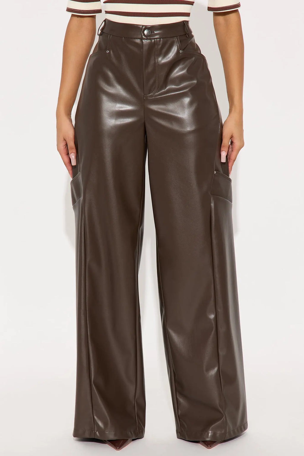 Cara Faux Leather Wide Leg Pant 33 - Brown 