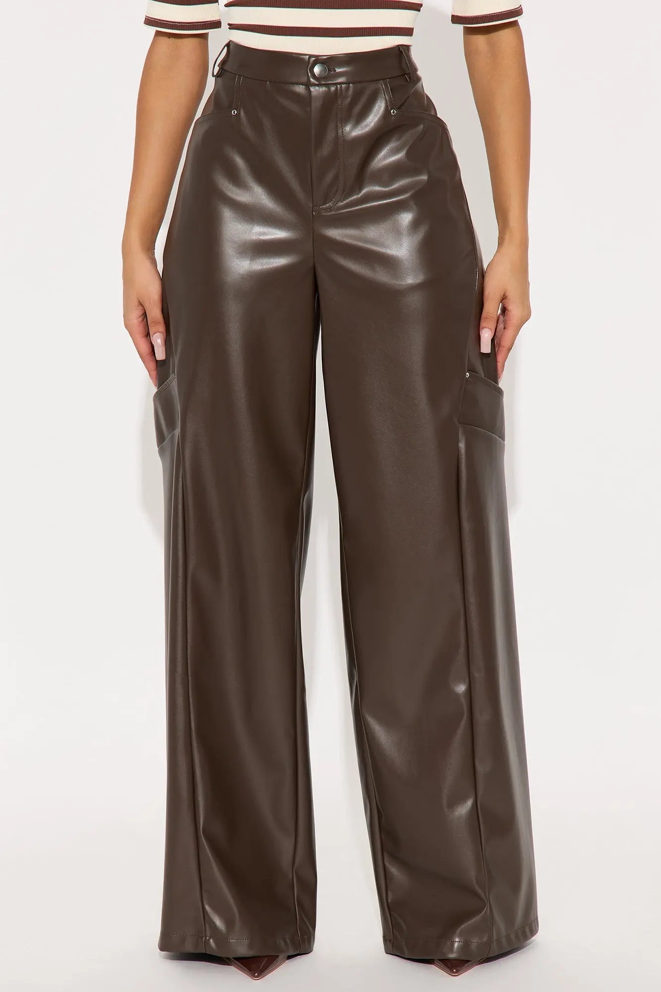 Cara Faux Leather Wide Leg Pant 33 - Brown 