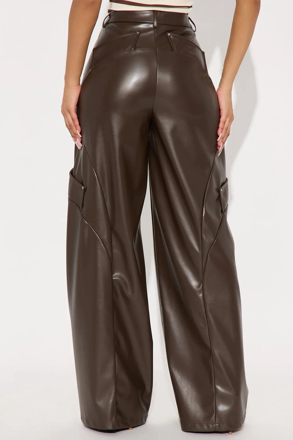 Cara Faux Leather Wide Leg Pant 33 - Brown 