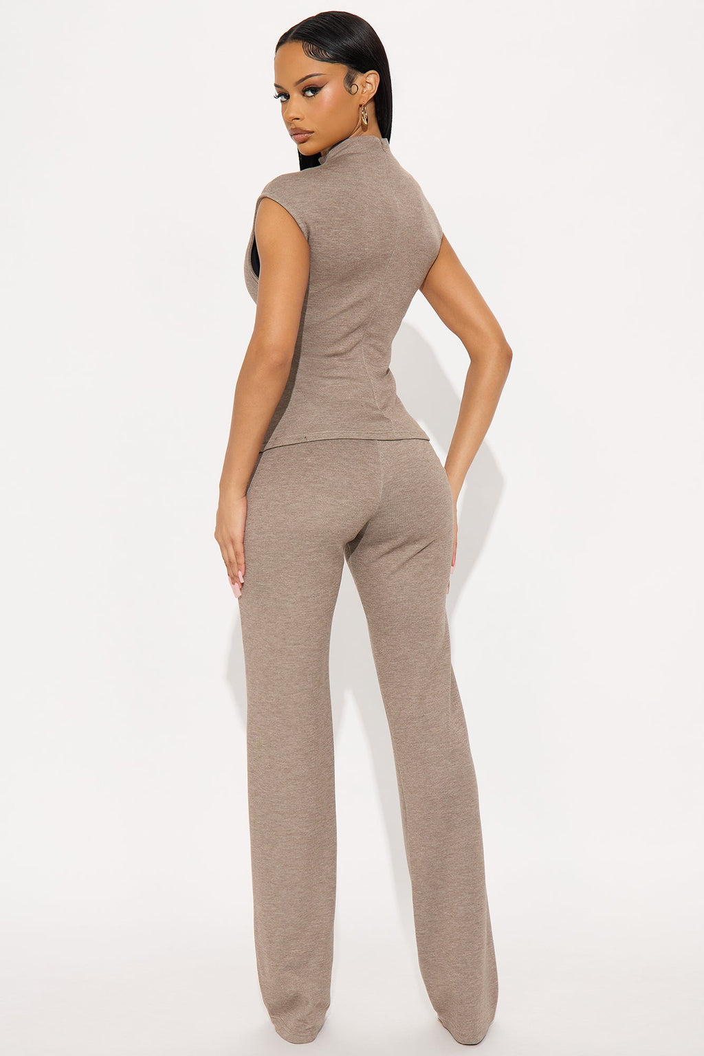 Shayla High Neck Pant Set - Mocha 