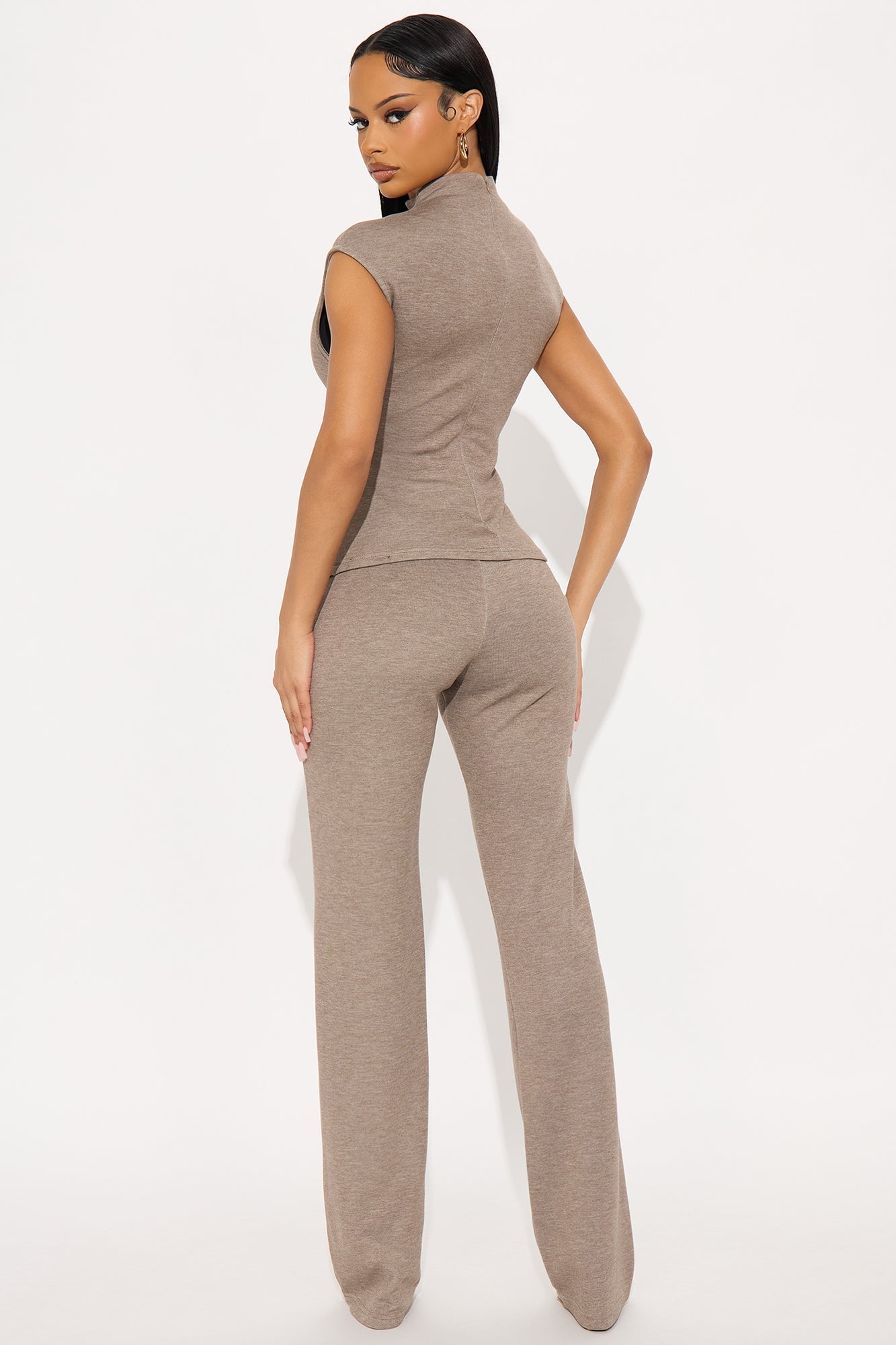 Shayla High Neck Pant Set - Mocha 