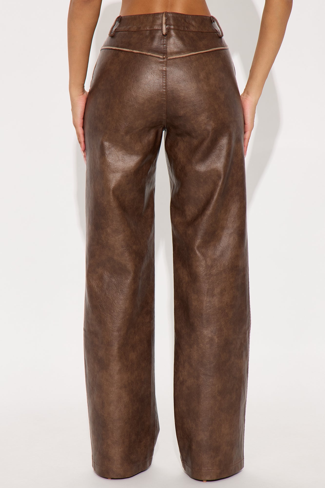 Kalene Washed Faux Leather Wide Leg Pant 33 - Brown