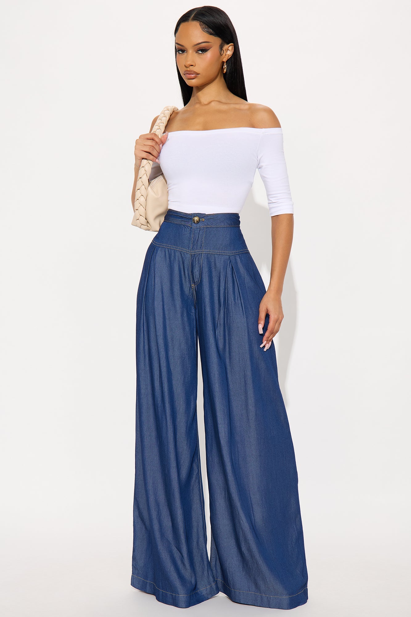 Gisella Chambray Wide Leg Pant 33 - Dark Wash 