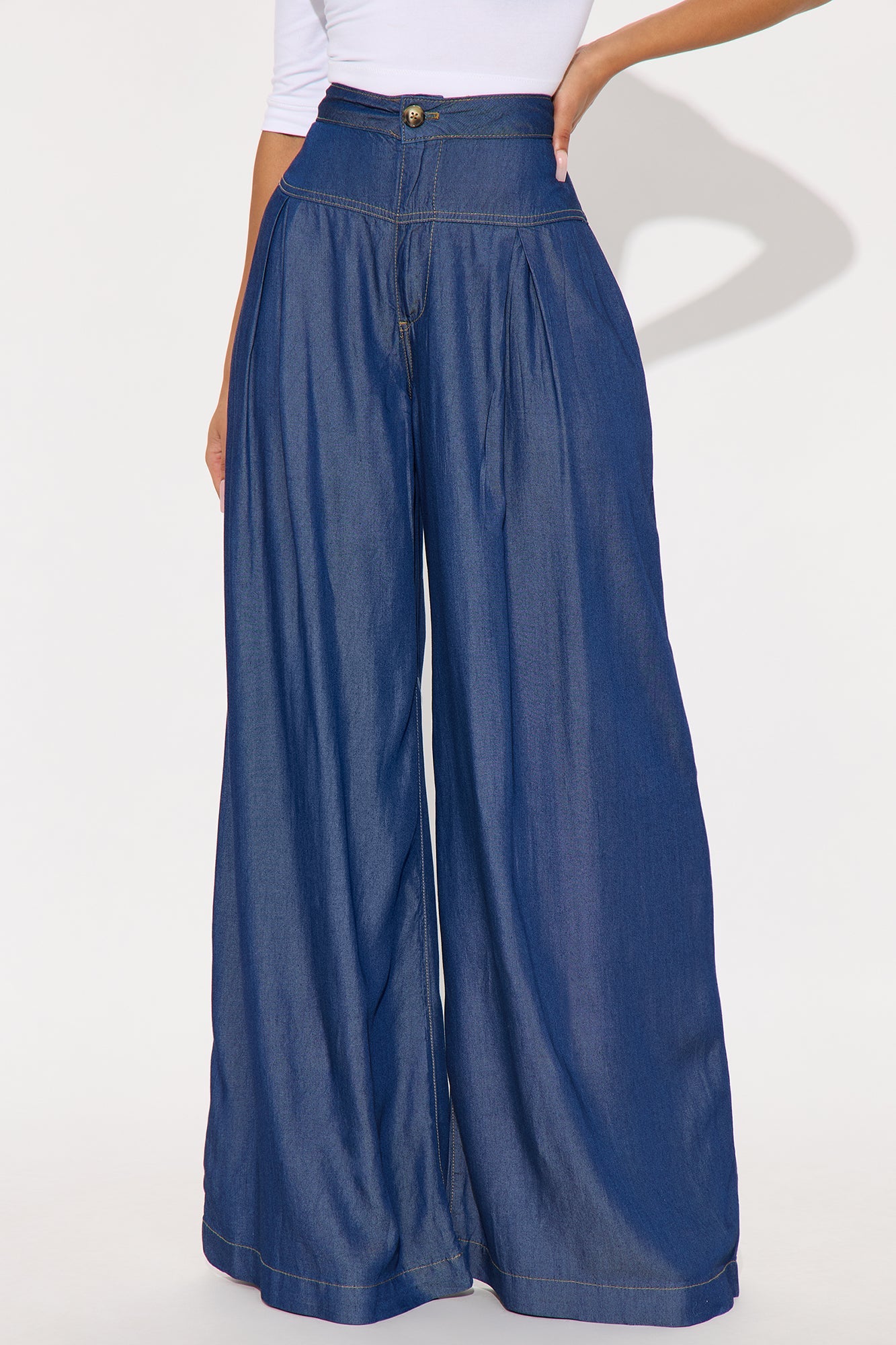 Gisella Chambray Wide Leg Pant 33 - Dark Wash 