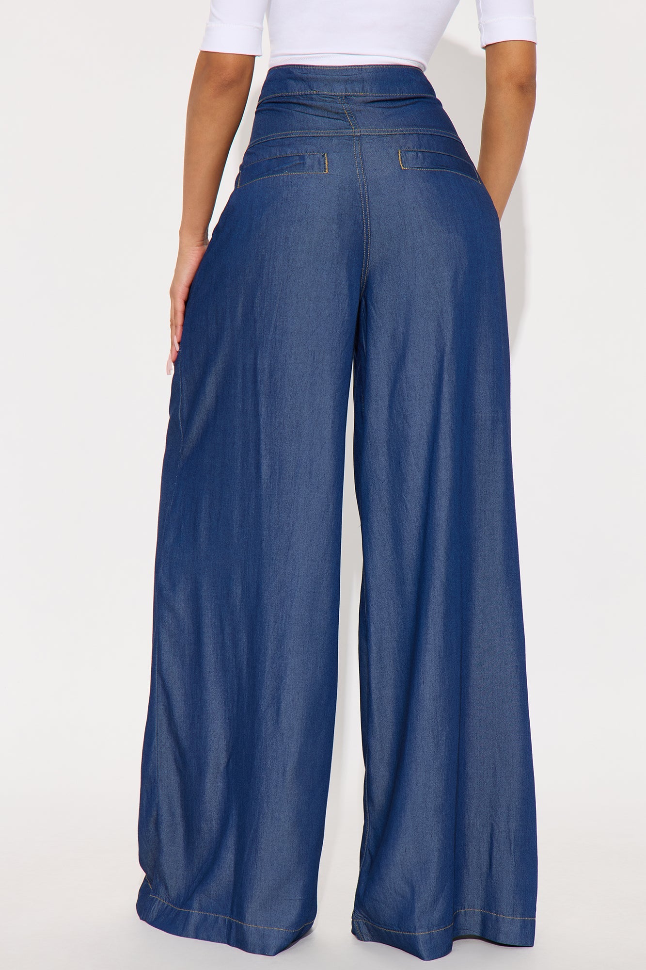 Gisella Chambray Wide Leg Pant 33 - Dark Wash 