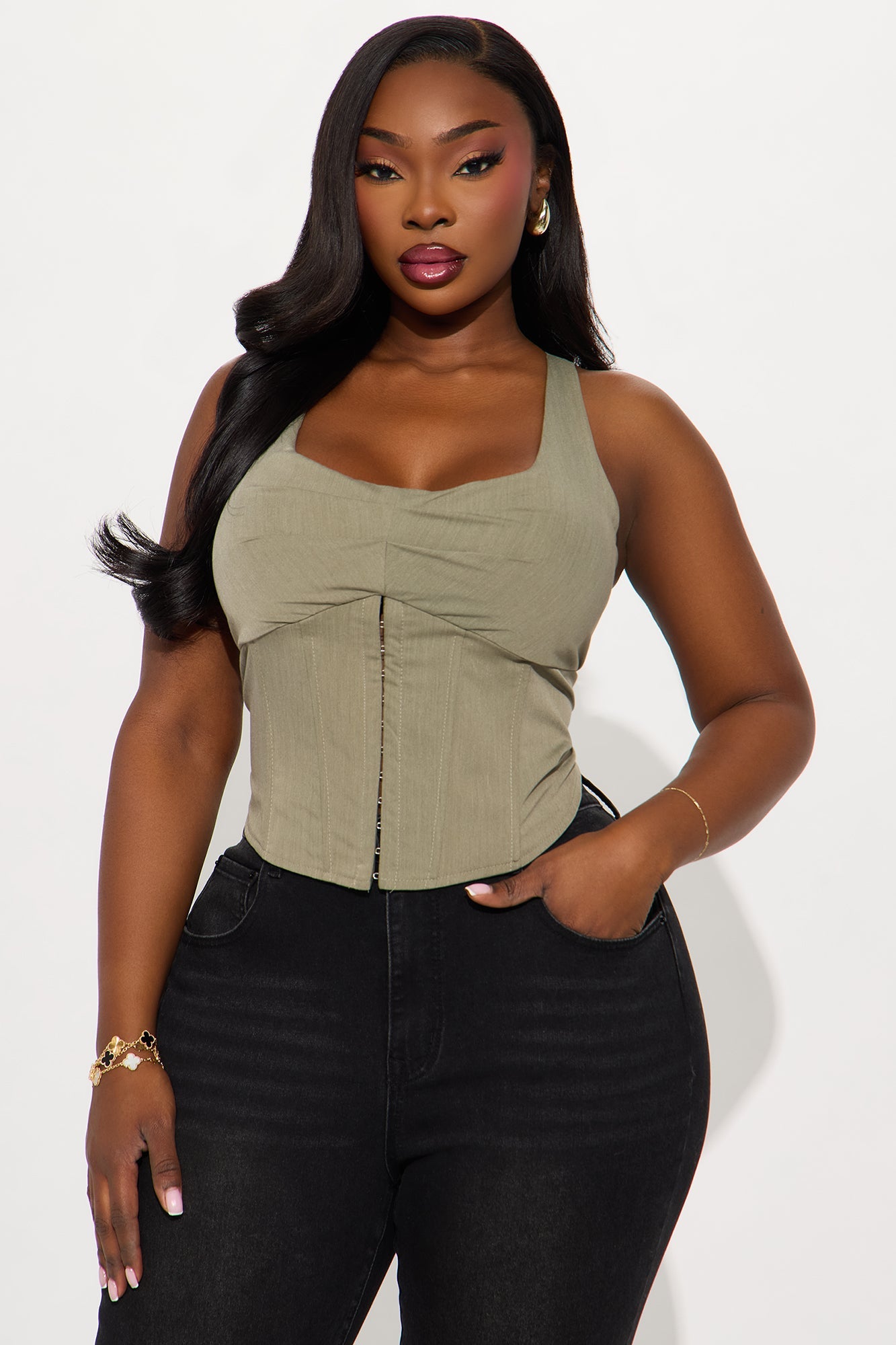 Coastal Breeze Corset Top - Olive