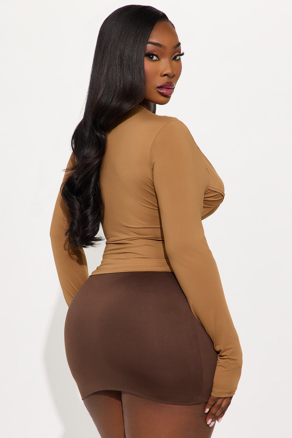 Take A Look Long Sleeve Top - Brown