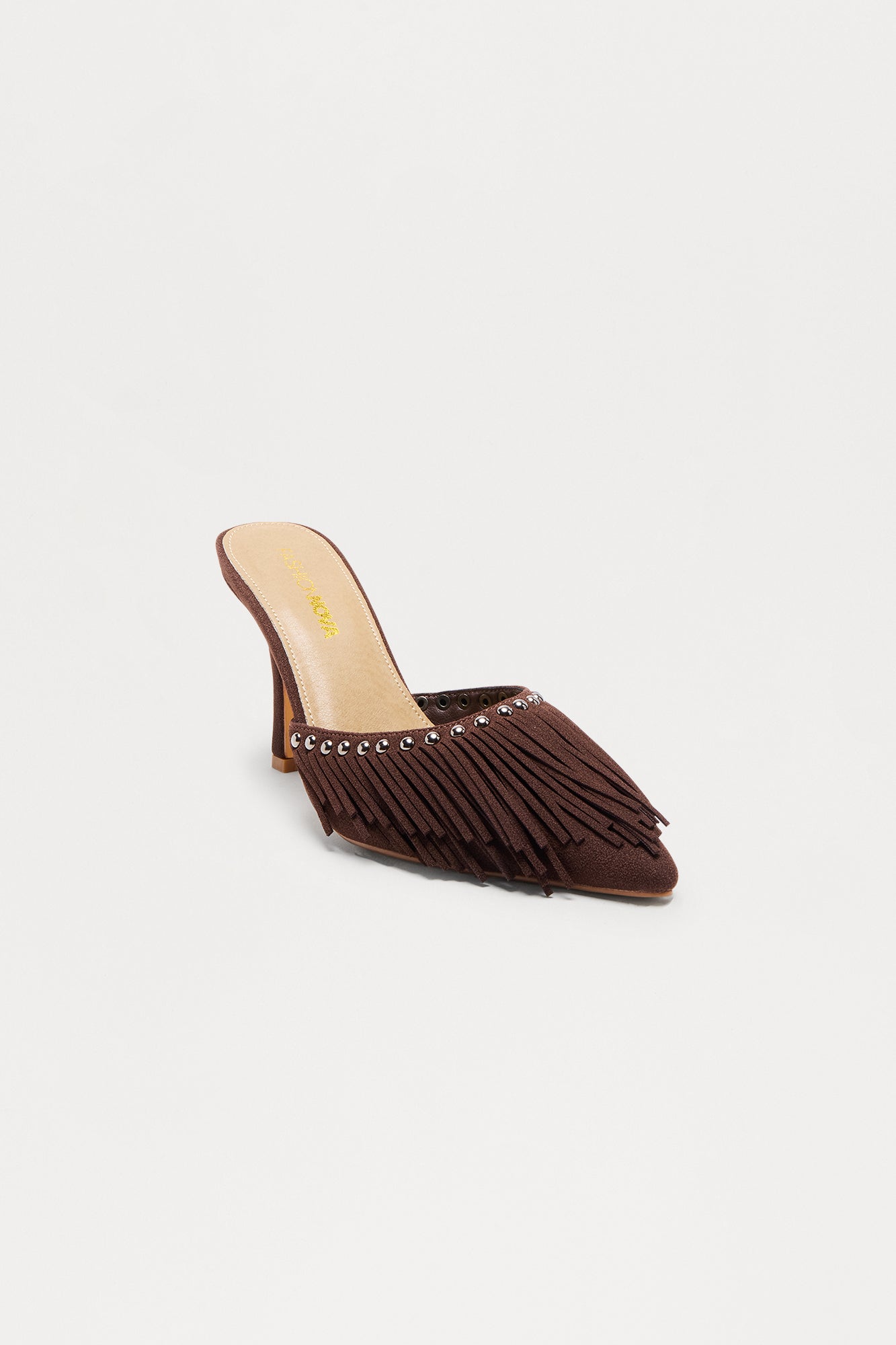 Indio Studded Fringe Pumps - Chocolate