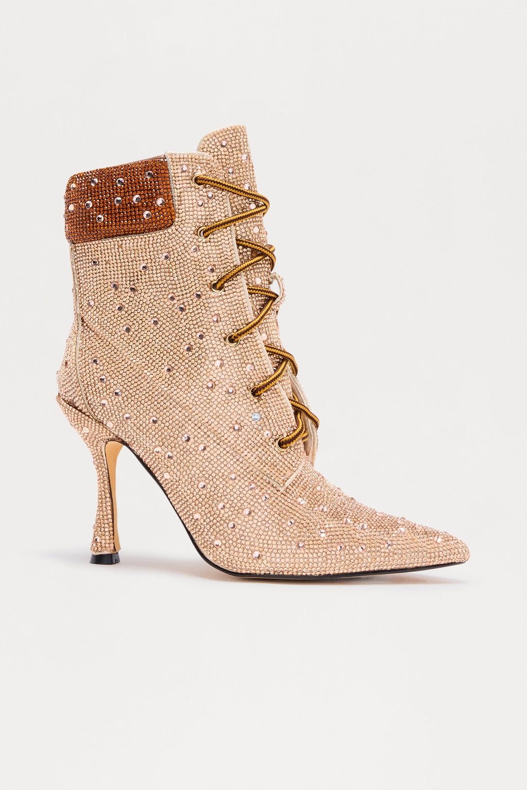 Harlan Rhinestone Lace Up Booties - Tan