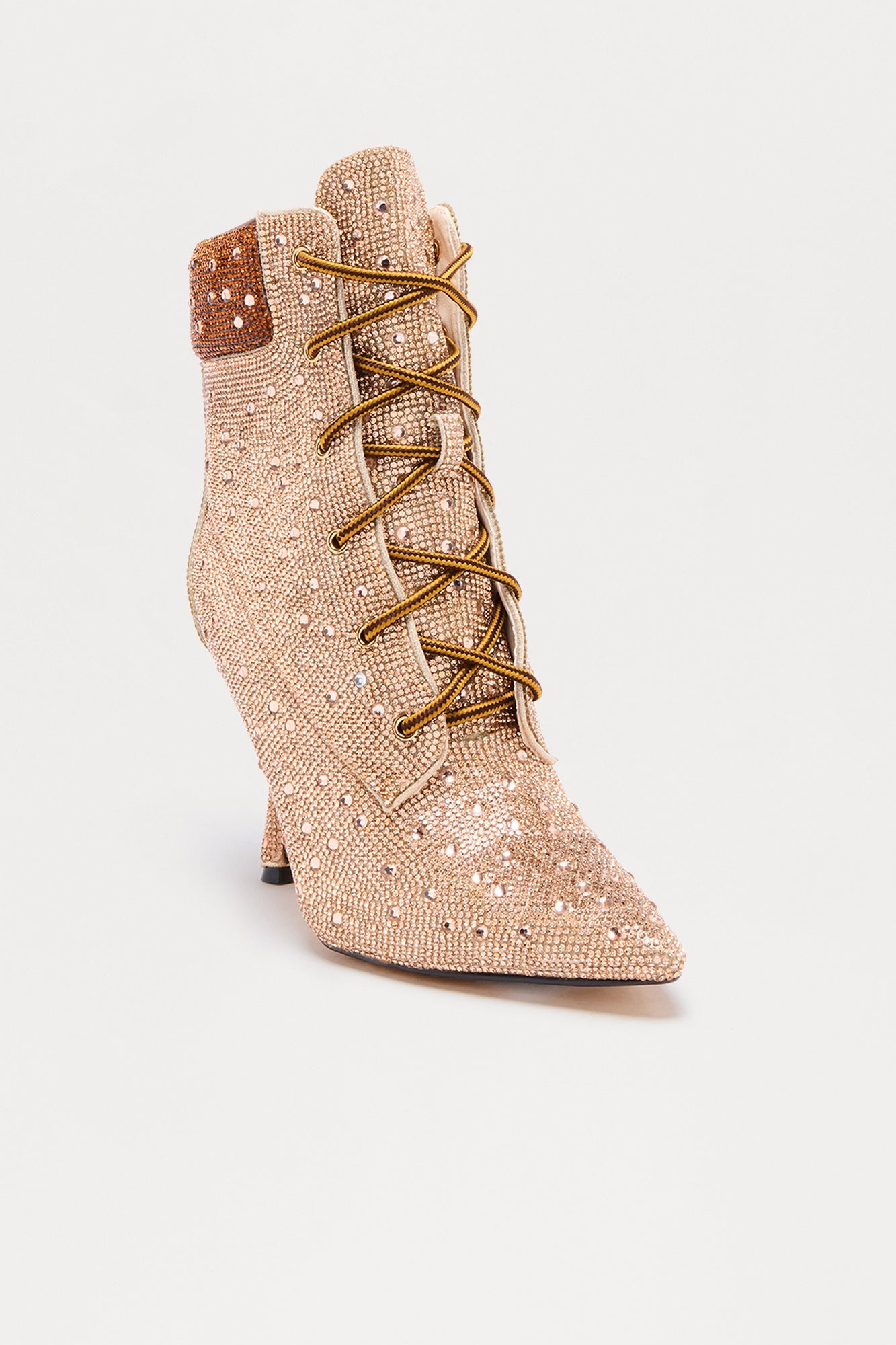 Harlan Rhinestone Lace Up Booties - Tan