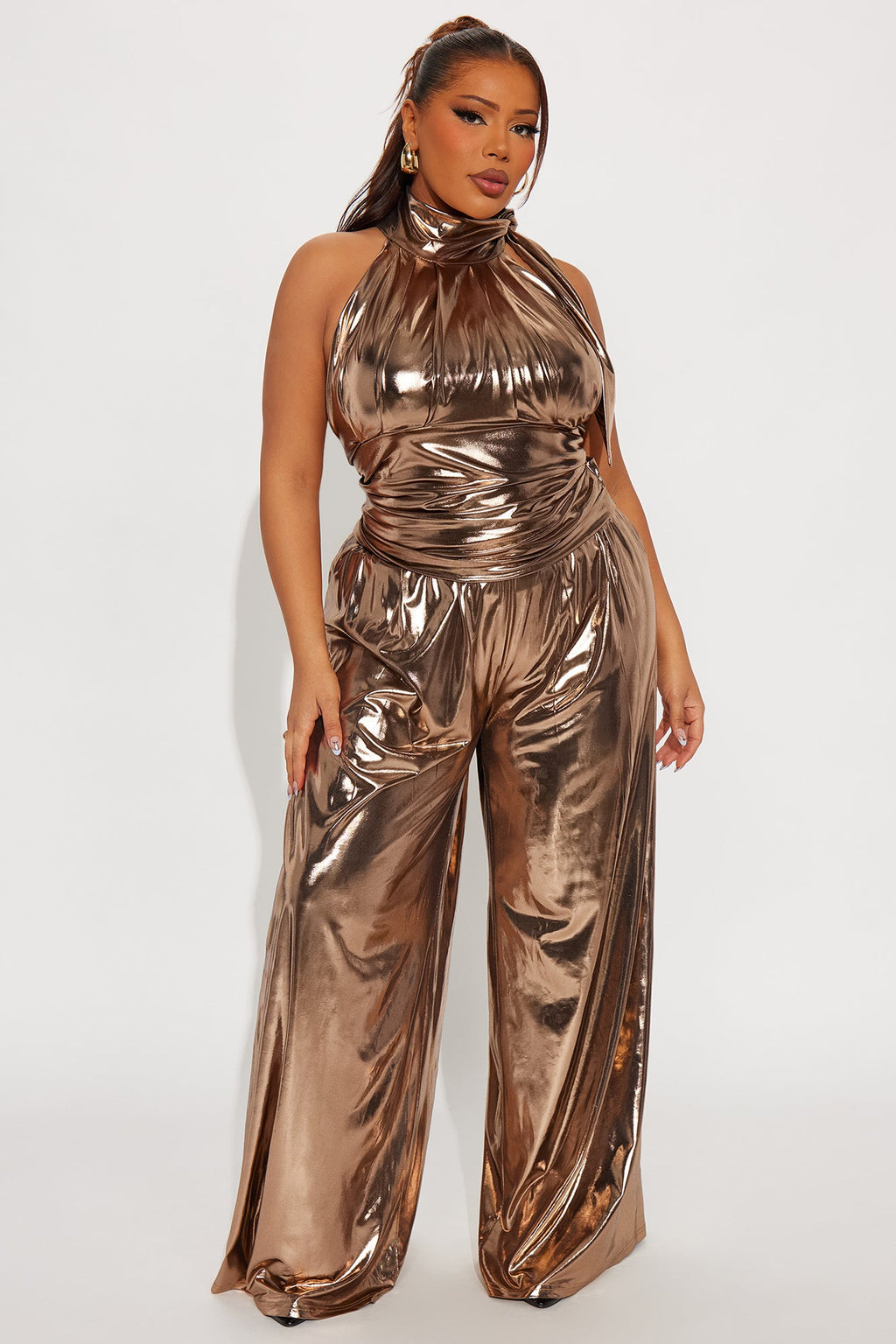 Miranda Metallic Pant Set - Bronze 