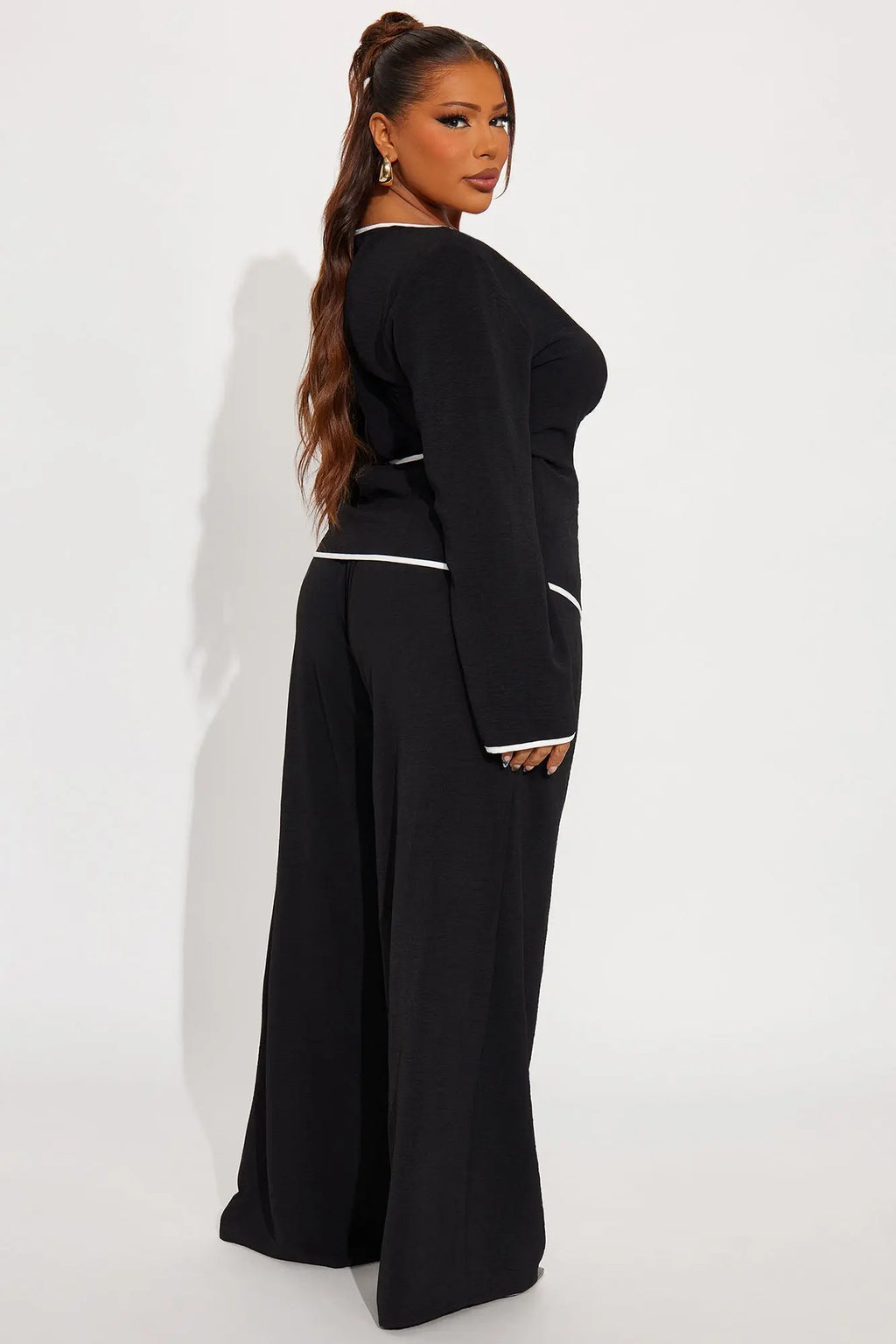 Ashanti Long Sleeve Wrap Top Pant Set - Black 