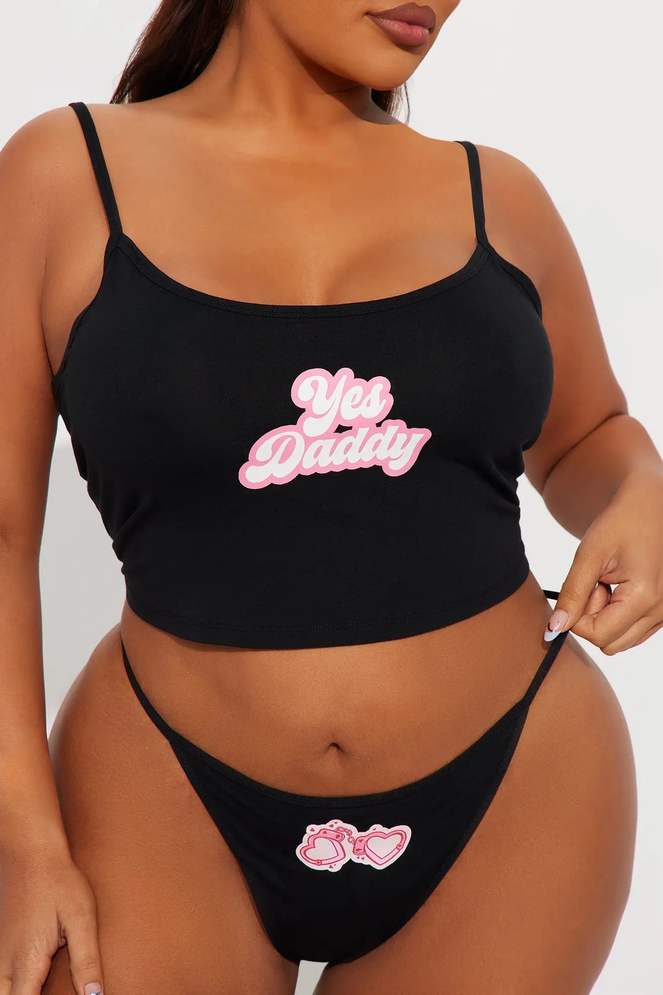 Ask Nicely Cotton Cami And Panty 2 Piece Set - Black 