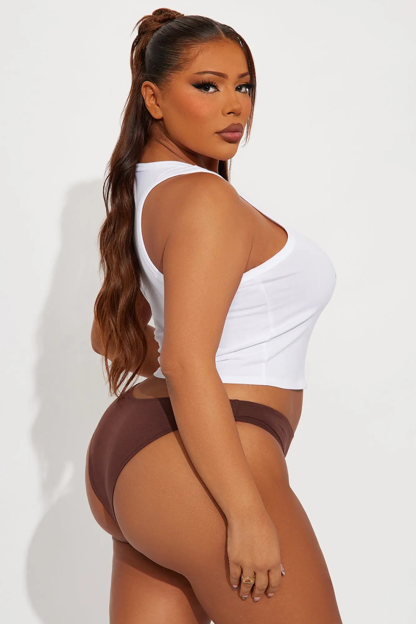 Just One Bite Cotton Tank And Panty 2 Piece Set - Brown 