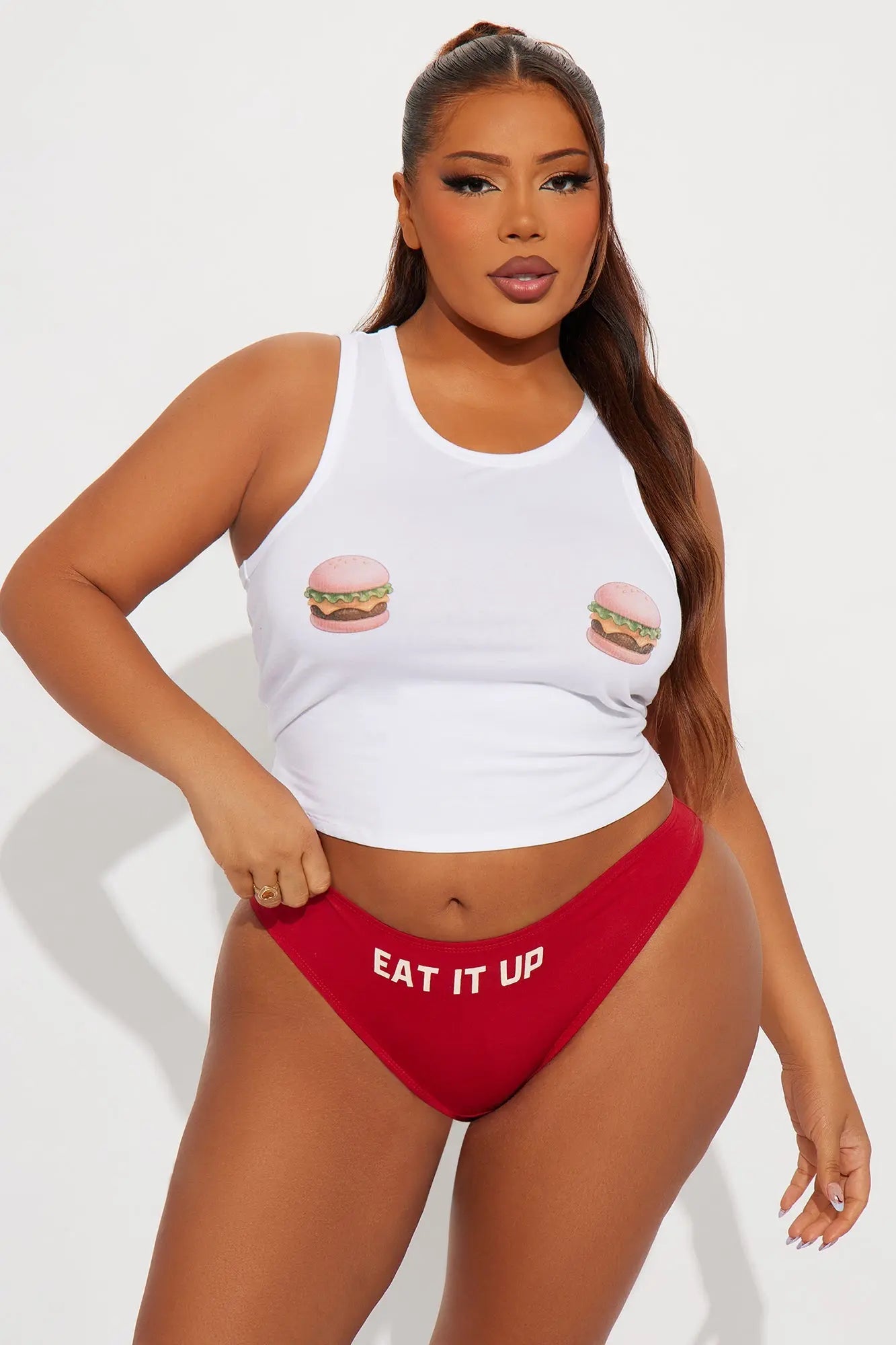 Medium Rare Cotton Tank and Panty 2 Piece Set - Red 