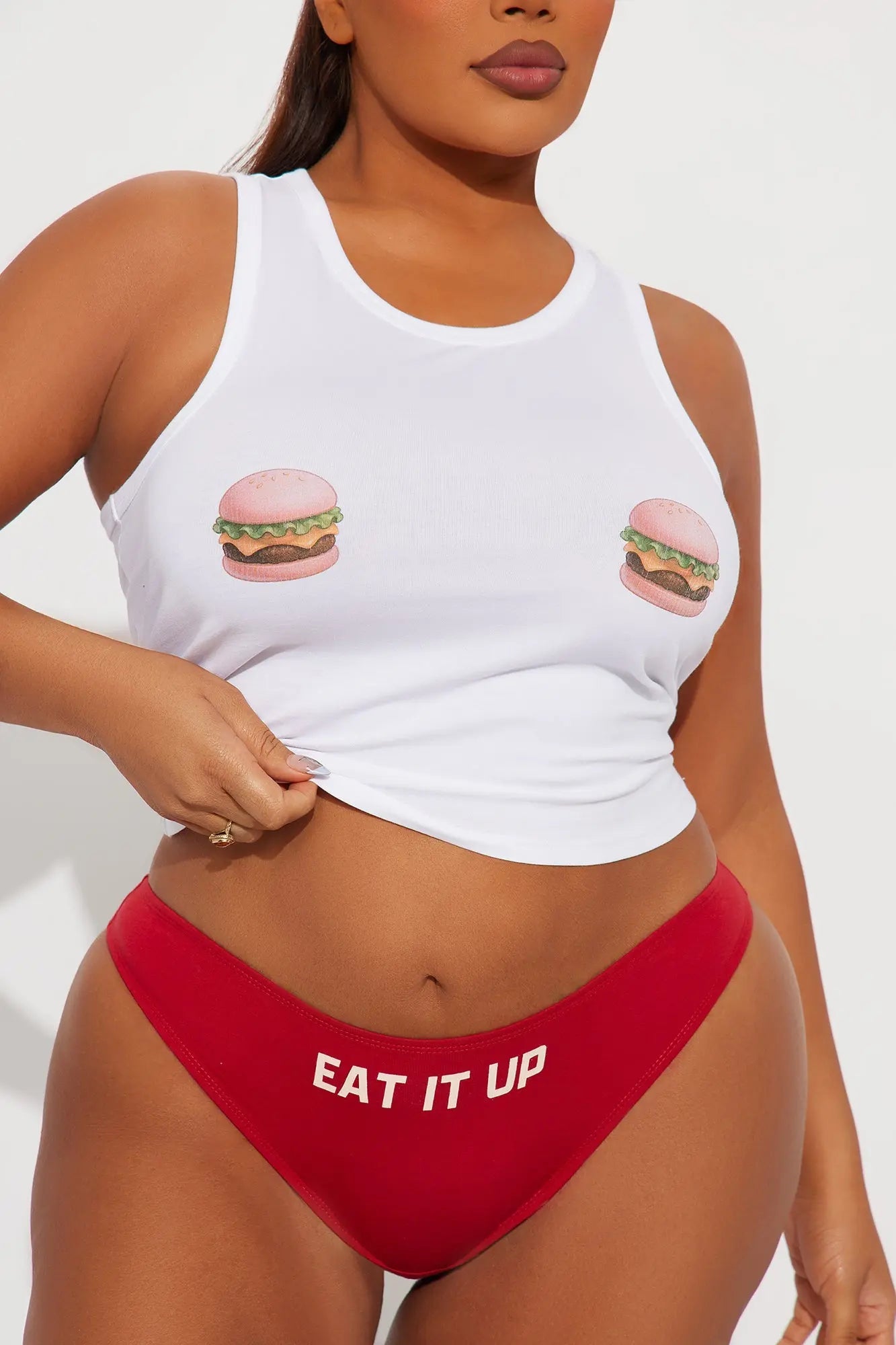 Medium Rare Cotton Tank and Panty 2 Piece Set - Red 