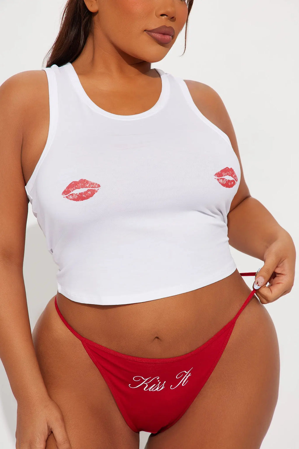 Sweetest Kiss Cotton Tank And Panty 2 Piece Set - Red 