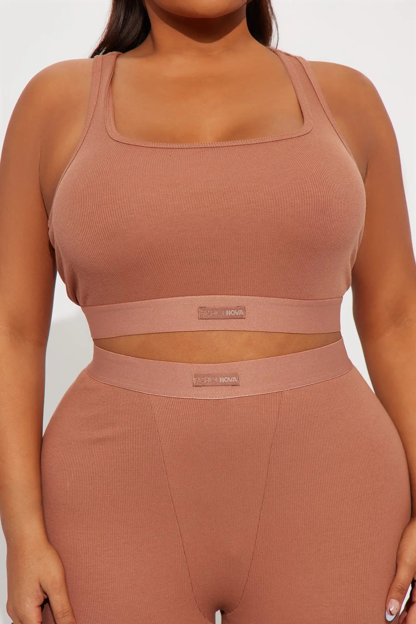FN Mood Racerback Bra And Legging 2 Piece Cotton Set - Mocha 