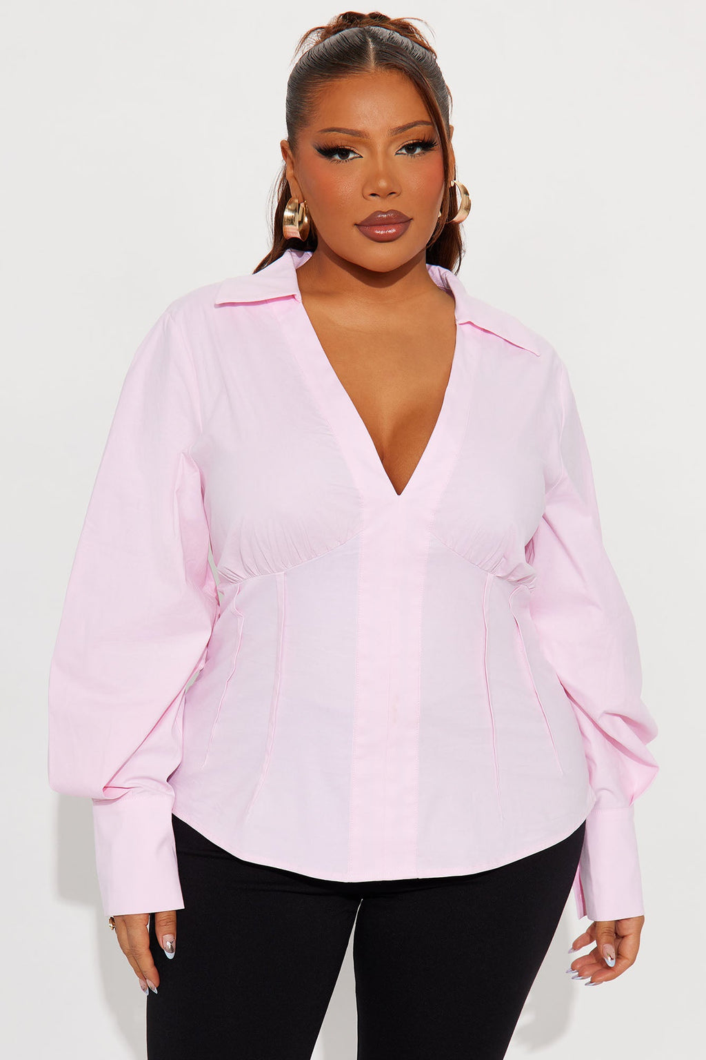 Elvira Pleated Poplin Top - Blush
