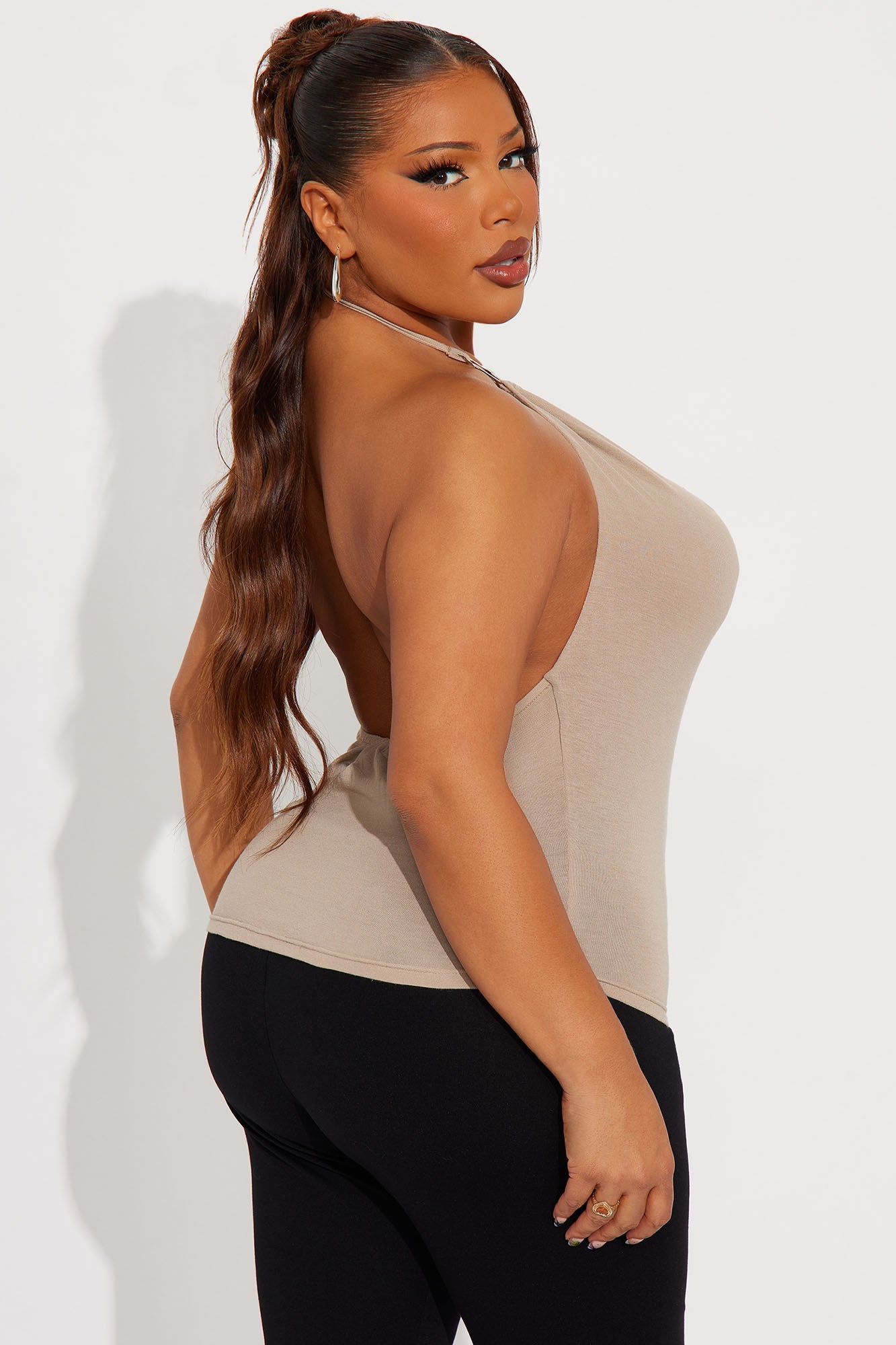 Cammy Cowl Neck Halter Top - Mocha