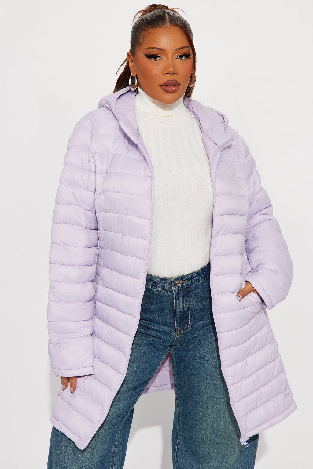 Padded Landing Puffer Coat - Lavender