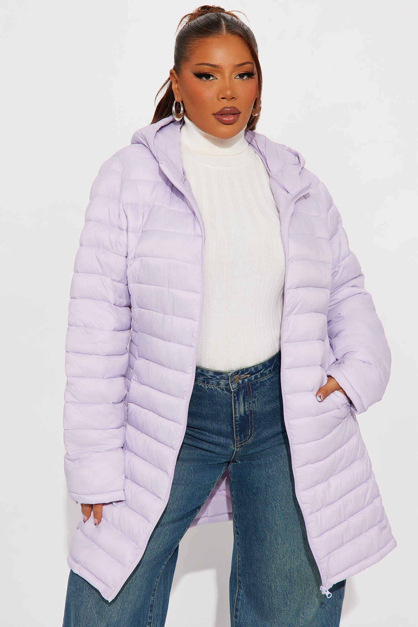 Padded Landing Puffer Coat - Lavender