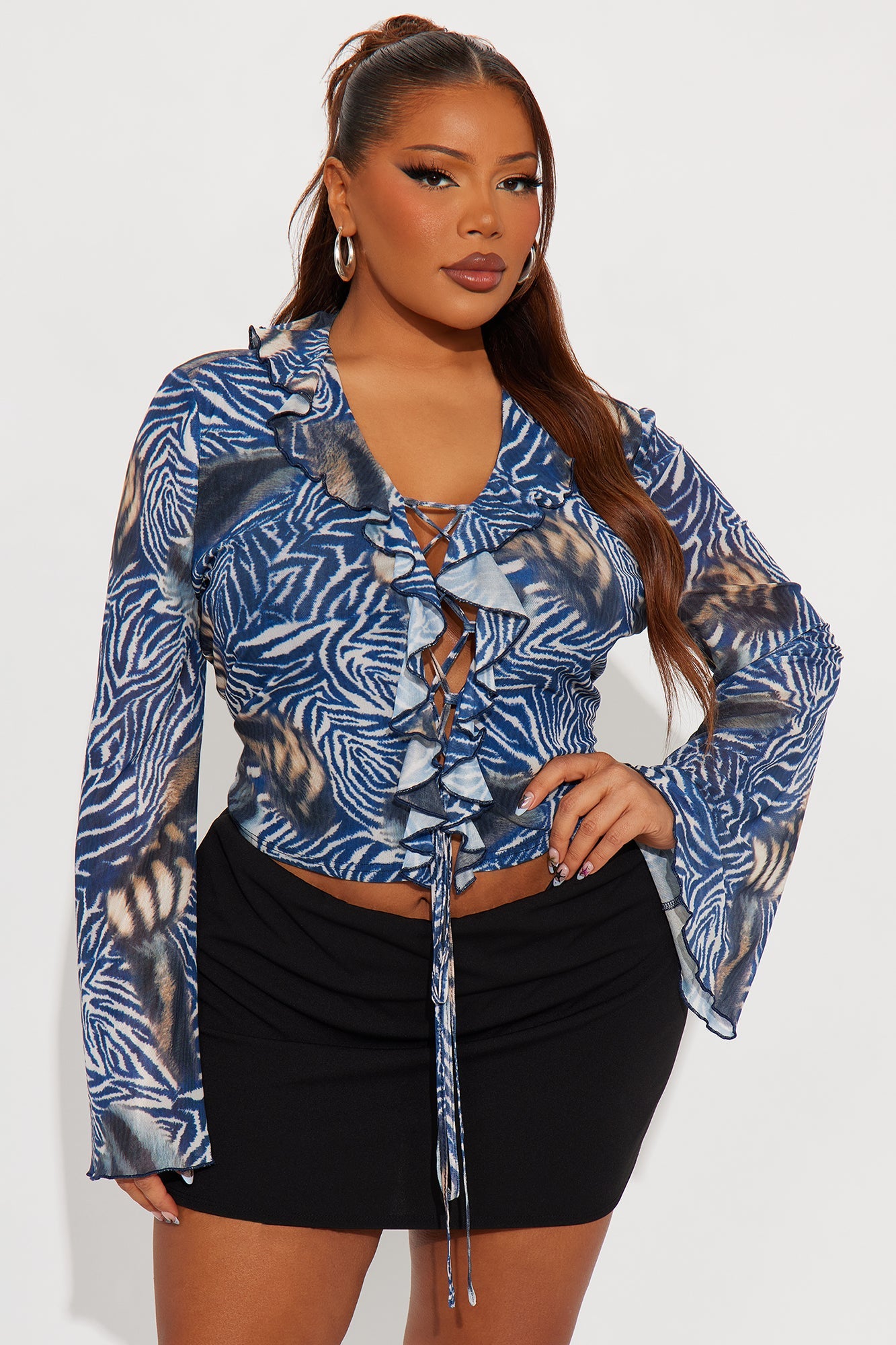 Jacklyn Animal Mesh Top - Blue/combo