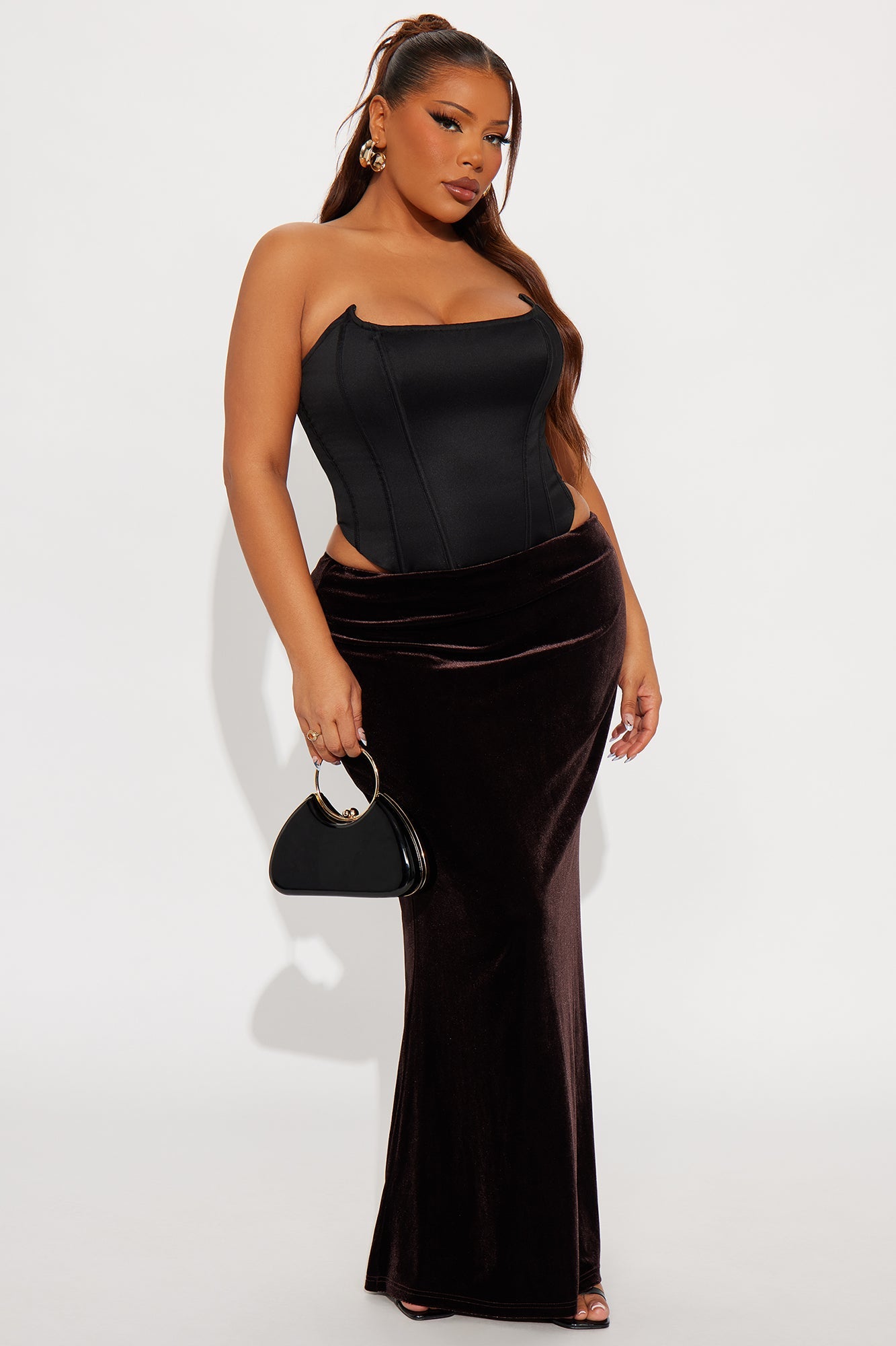 Ramona Velvet Mermaid Maxi Skirt - Chocolate