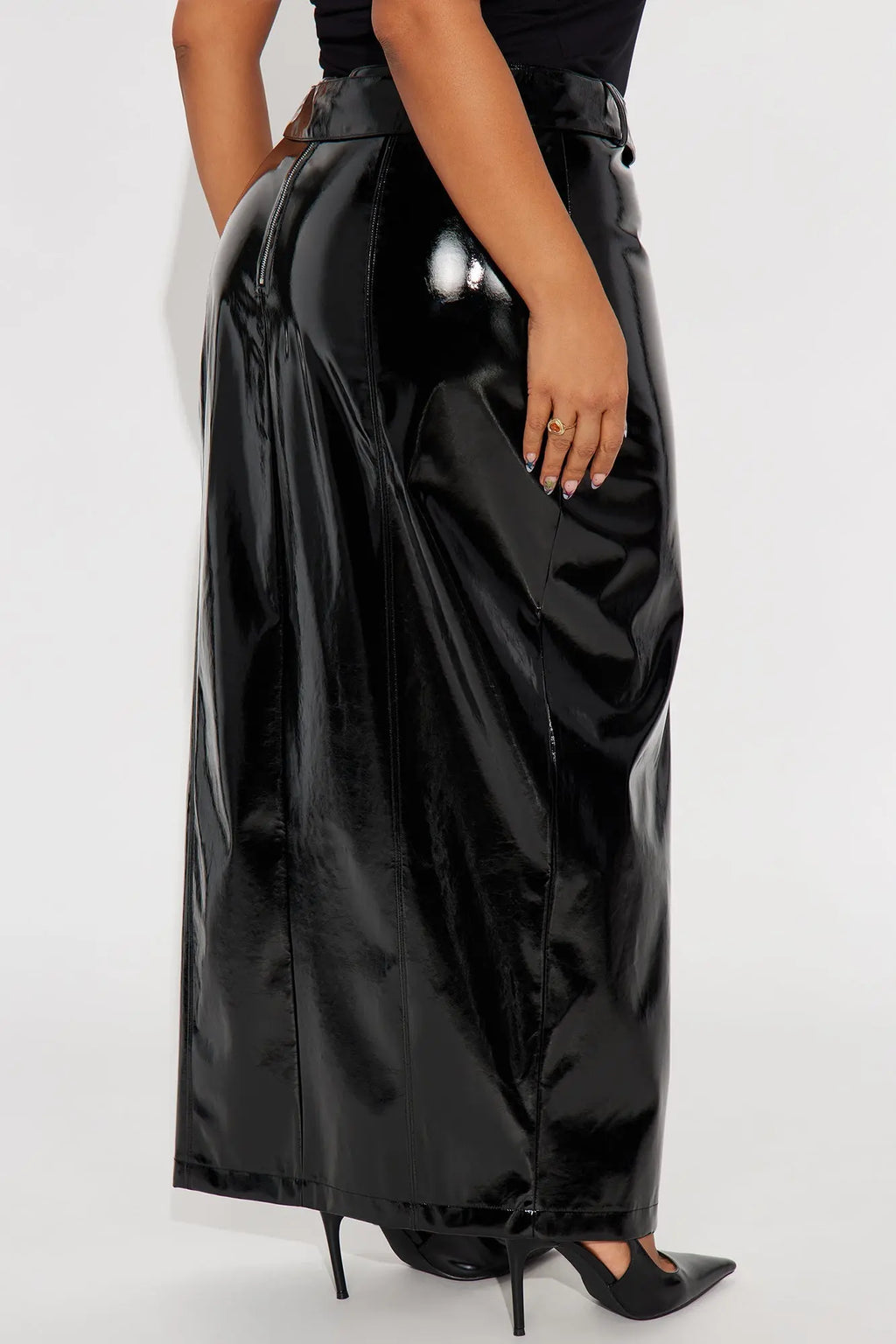 Not Your Babe Faux Patent Leather Maxi Skirt - Black 