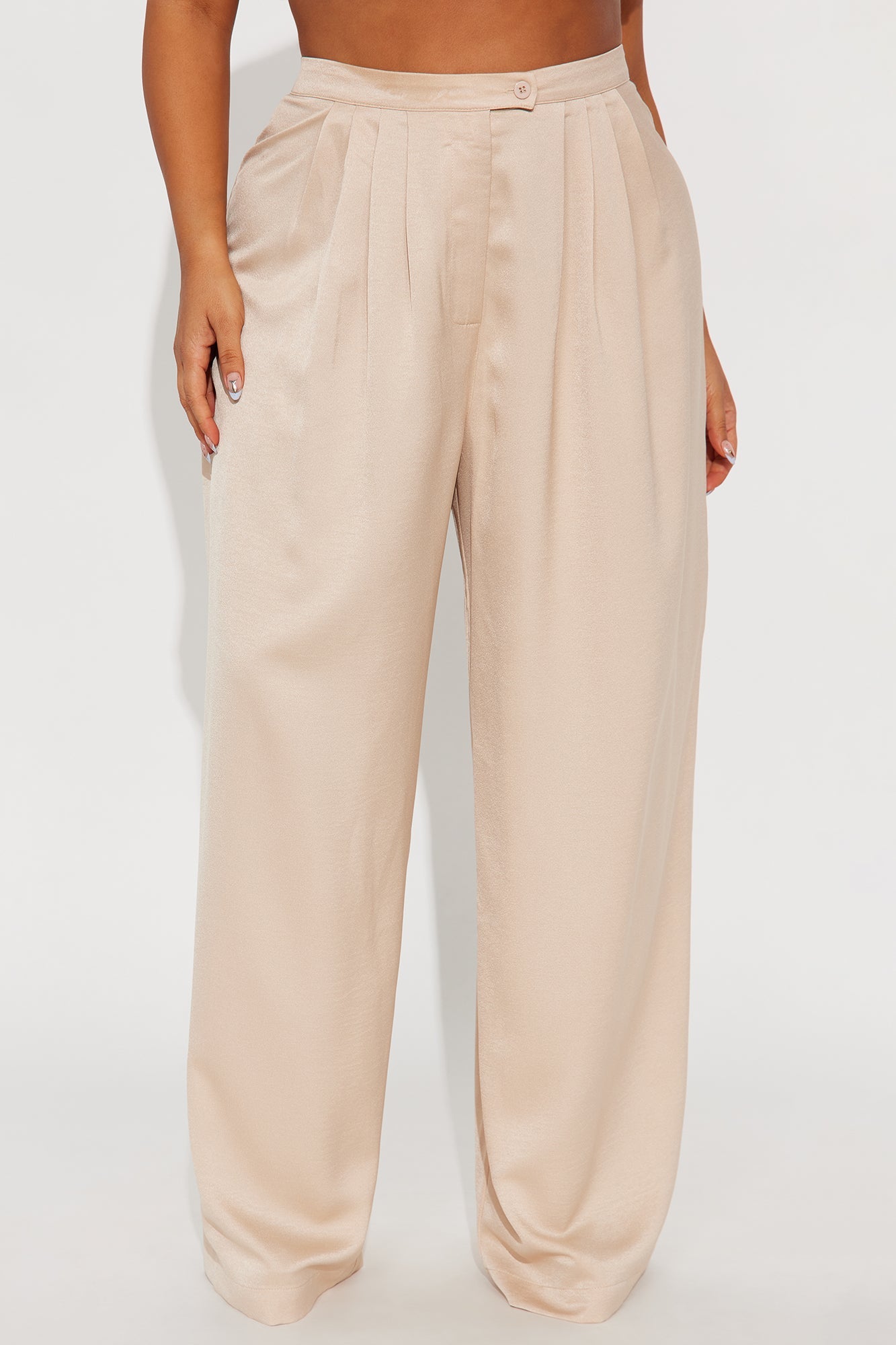 Stella Satin Wide Leg Trouser Pant 33 - Champagne