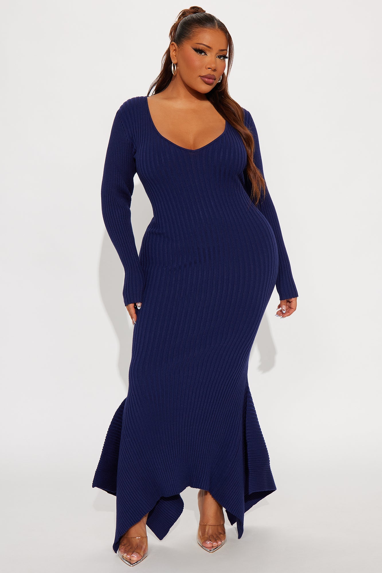 Kaylie Sweater Long Sleeve Maxi Dress - Navy