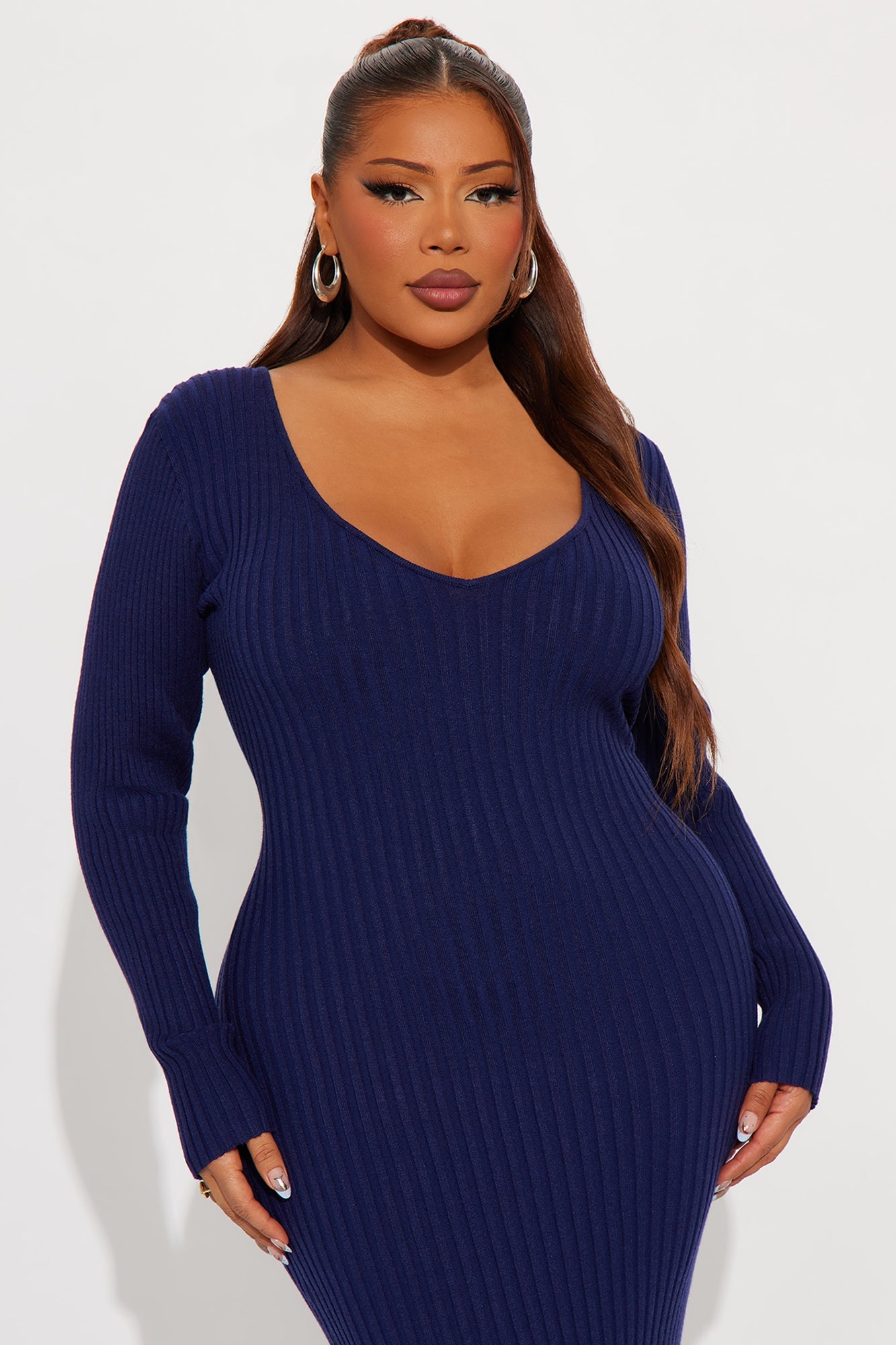 Kaylie Sweater Long Sleeve Maxi Dress - Navy