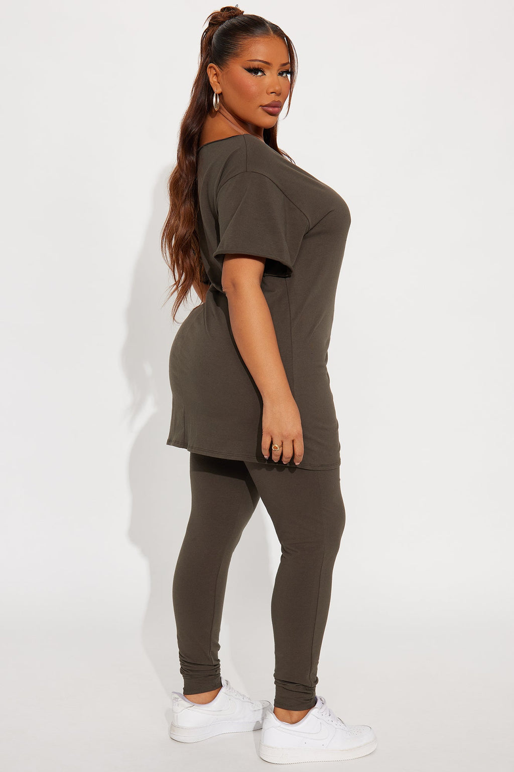 Truth Over Doubt Off Shoulder Legging Set - Olive