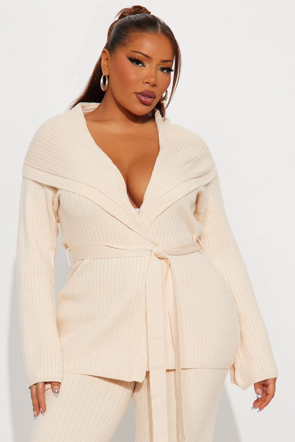 Emma Off Shoulder Sweater Pant Set - Cream 