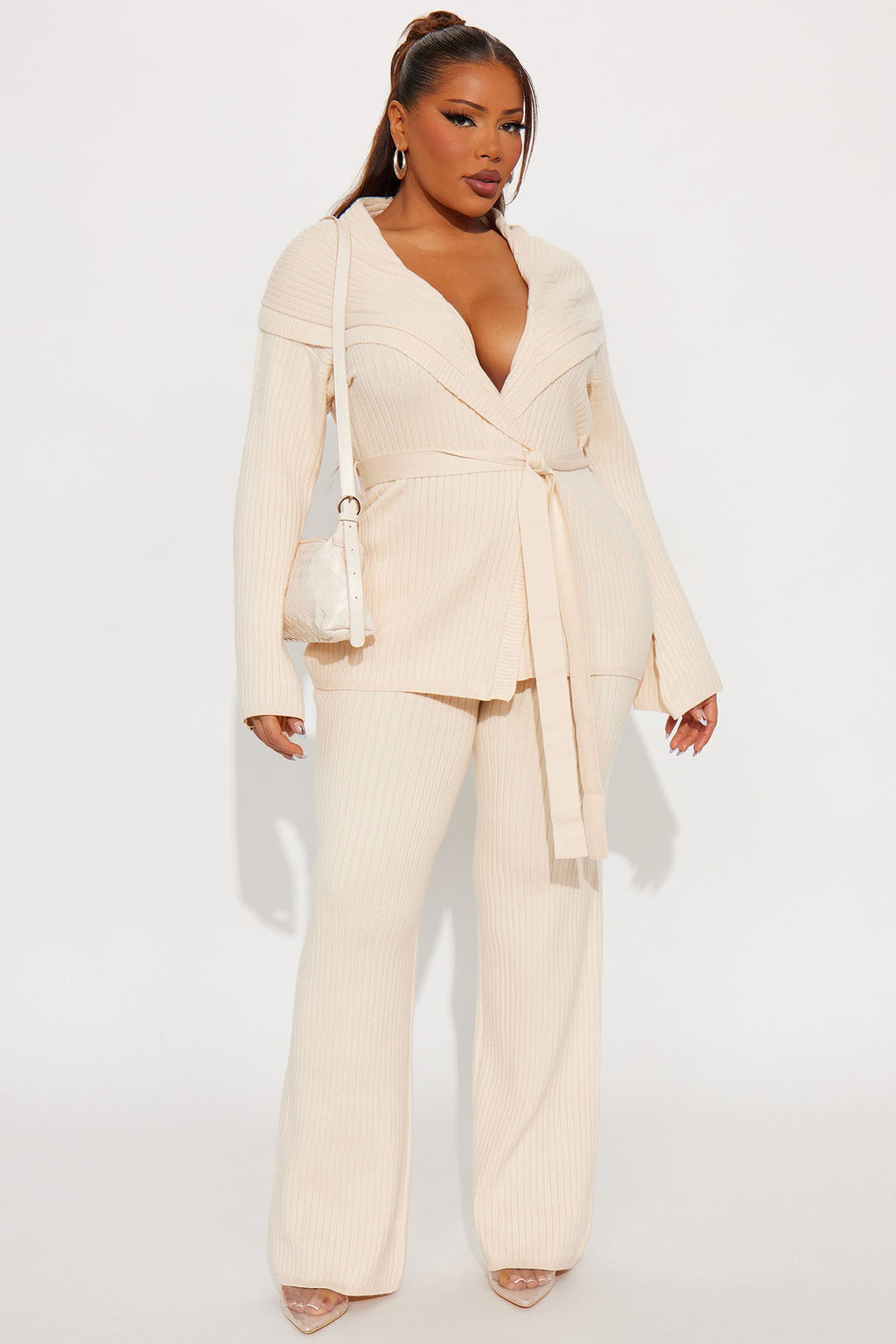 Emma Off Shoulder Sweater Pant Set - Cream 