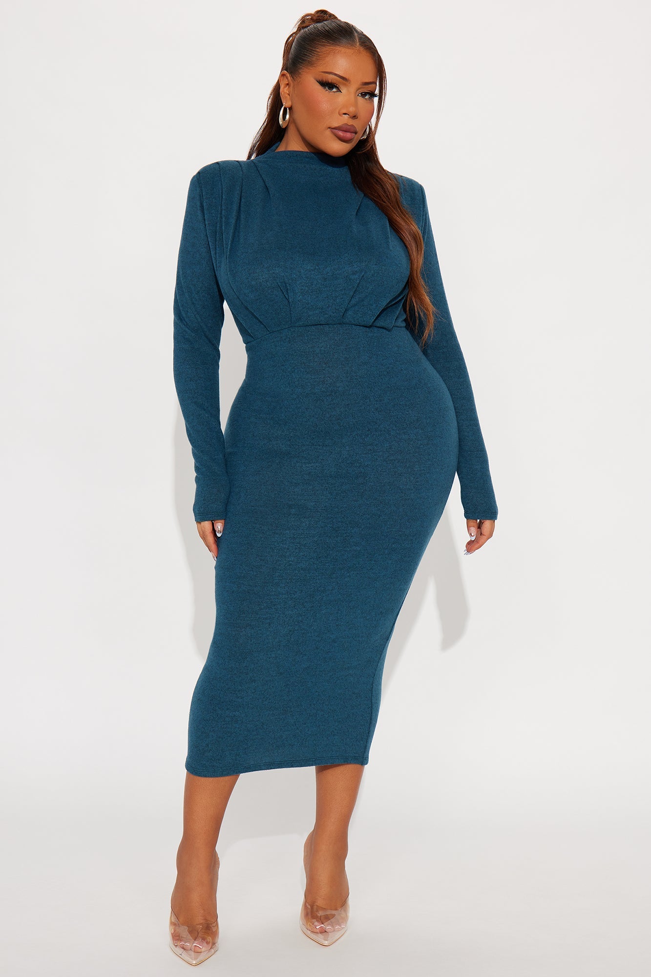 Calista Long Sleeve Sweater Midi Dress - Teal