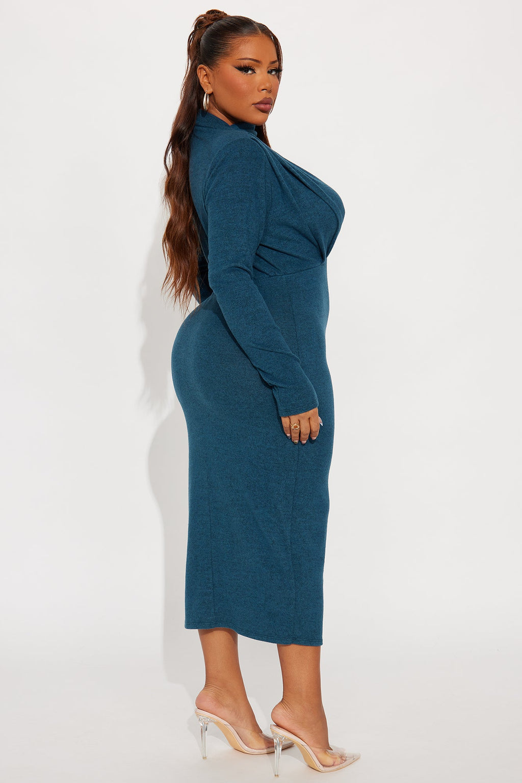 Calista Long Sleeve Sweater Midi Dress - Teal
