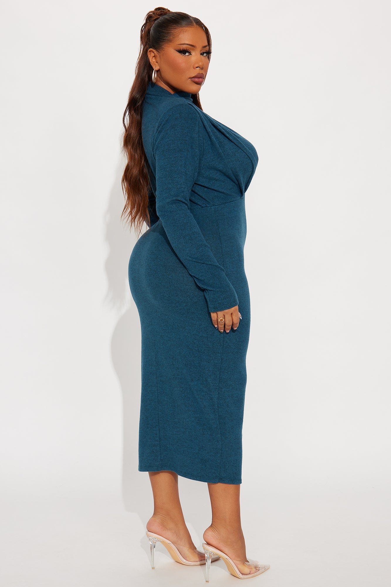 Calista Long Sleeve Sweater Midi Dress - Teal