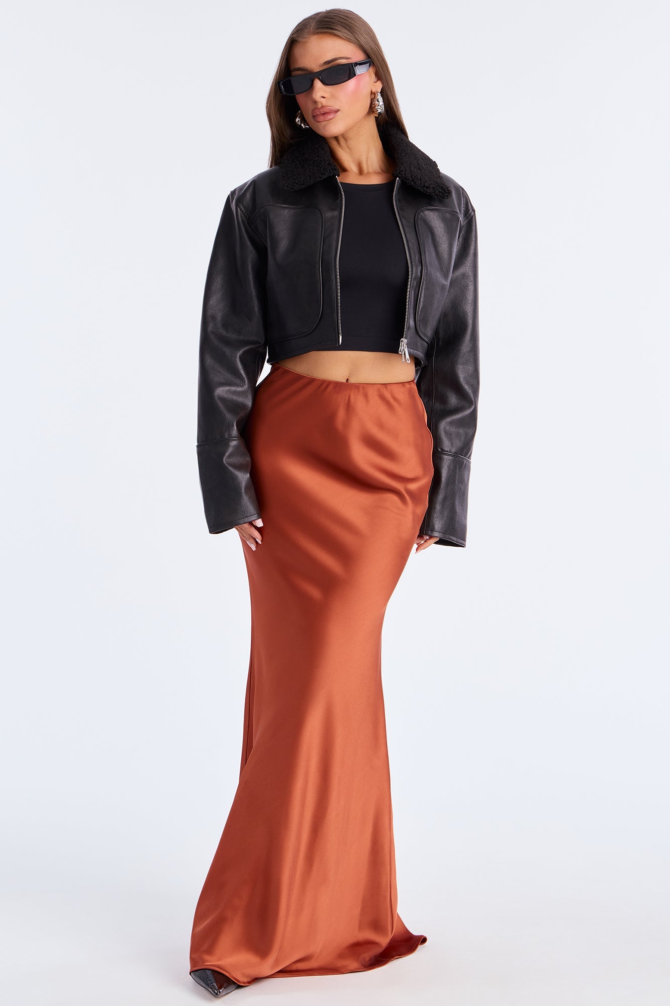 Fly High Faux Leather Cropped Jacket - Black 