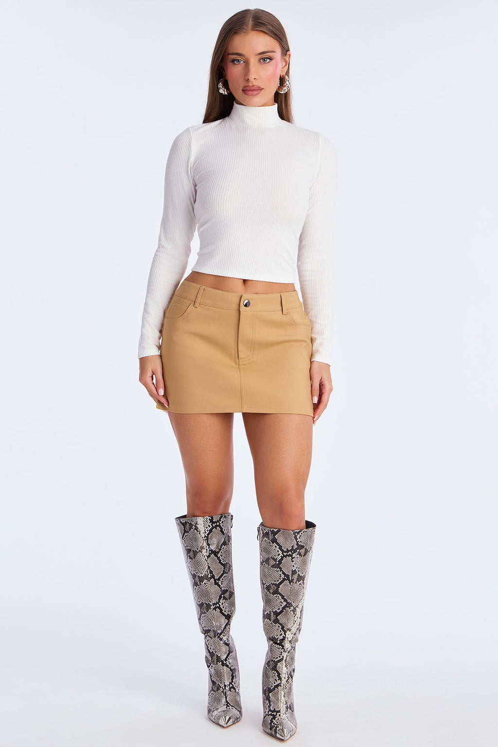 Jayla Mock Neck Ribbed Long Sleeve Top - Off White
