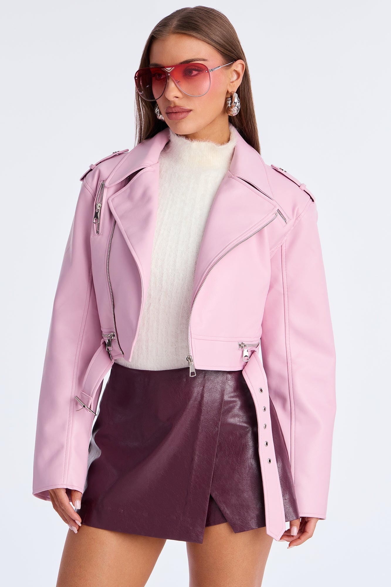 Total Drama Cropped Moto Jacket - Light Pink