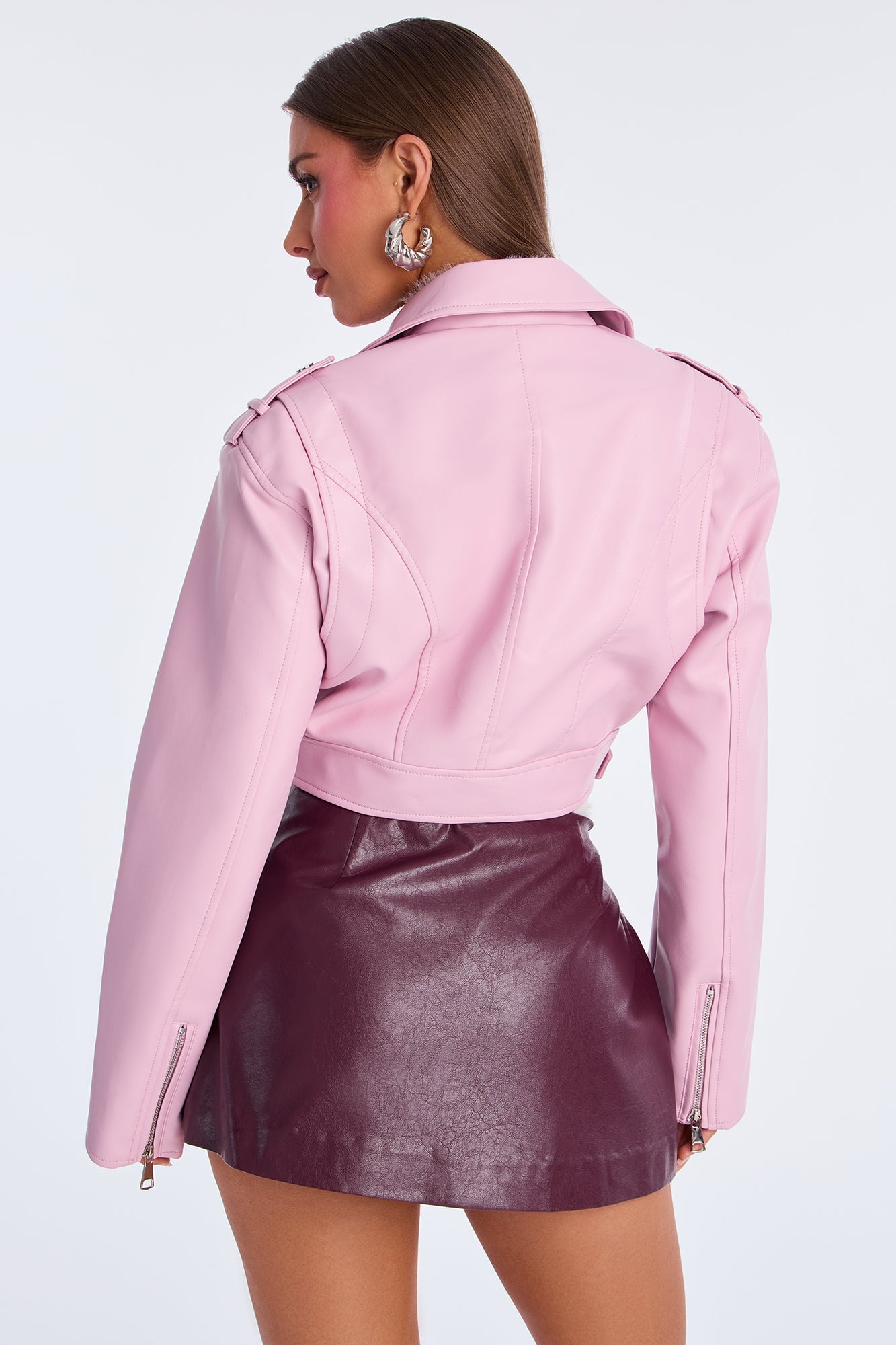 Total Drama Cropped Moto Jacket - Light Pink