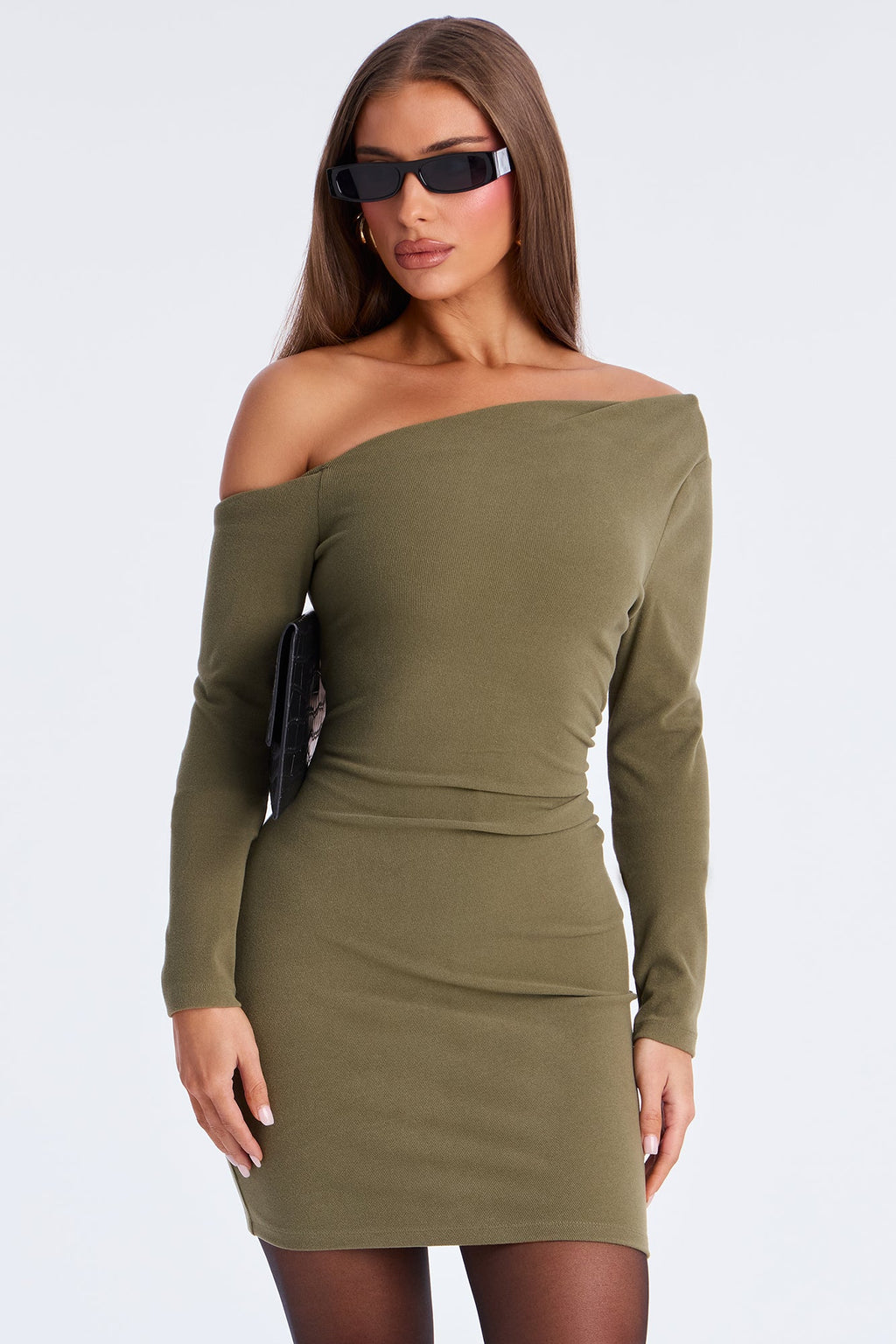 In The Moment Ribbed Mini Dress - Olive