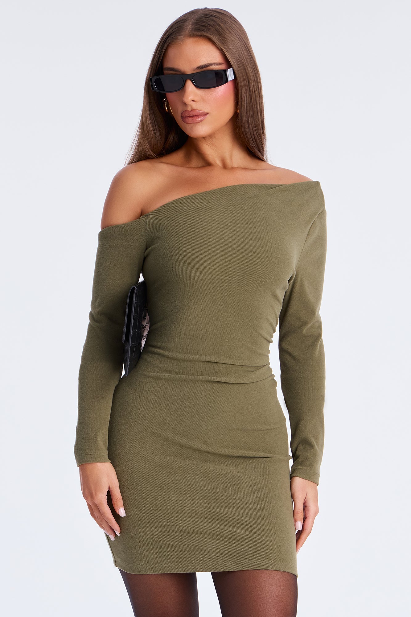 In The Moment Ribbed Mini Dress - Olive