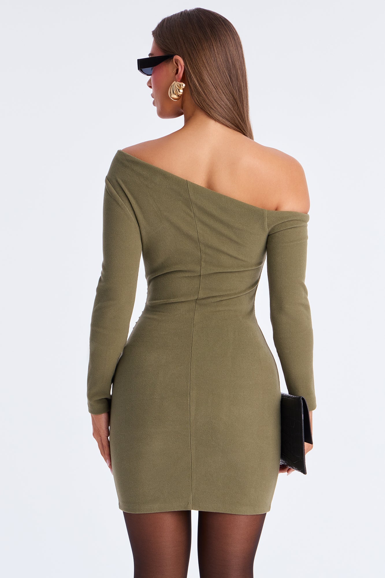 In The Moment Ribbed Mini Dress - Olive