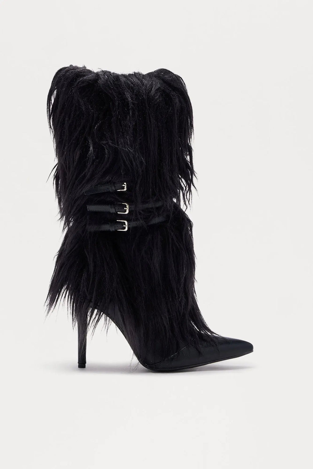 Lambo Faux Fur Knee High Boots - Black 