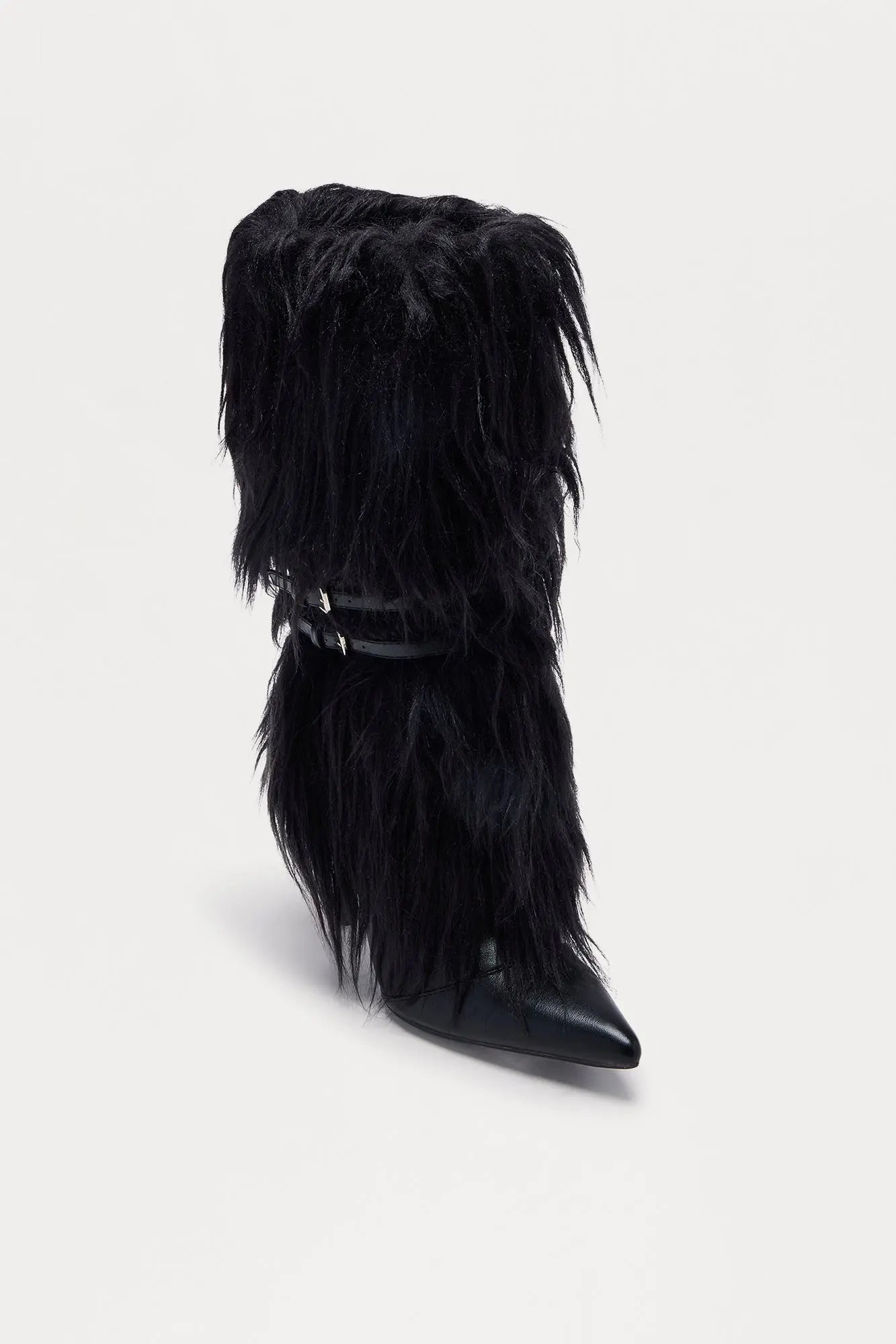 Lambo Faux Fur Knee High Boots - Black 
